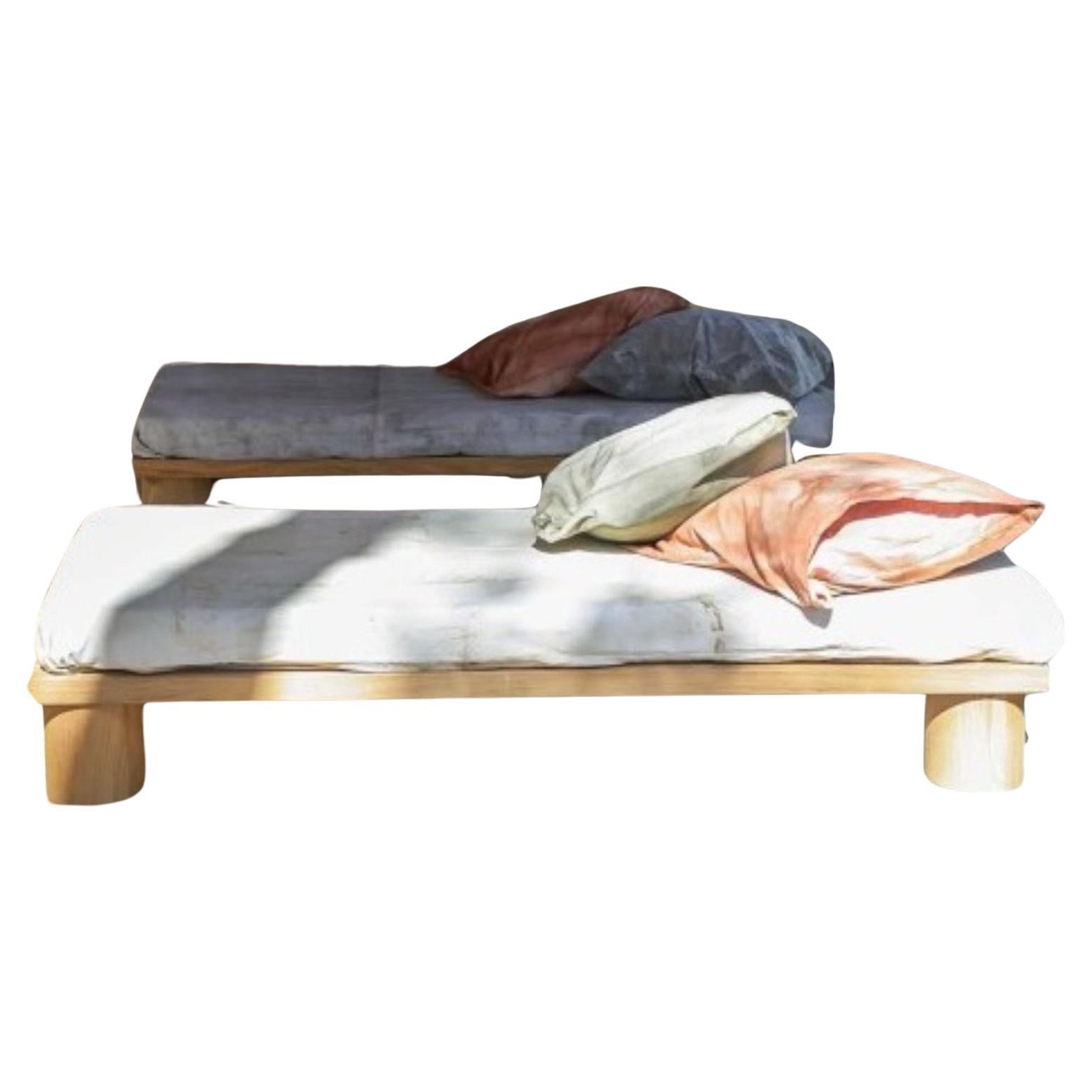 Set Of 2 Solid Oak Small Beds by Mylene Niedzialkowski For Sale