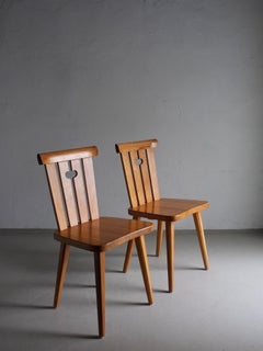 Set of 2 Solid Pine Chairs, Göran Malmvall, Sweden 1940s