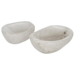 Set of 2 Solid Quartz Rock Crystal Bowls