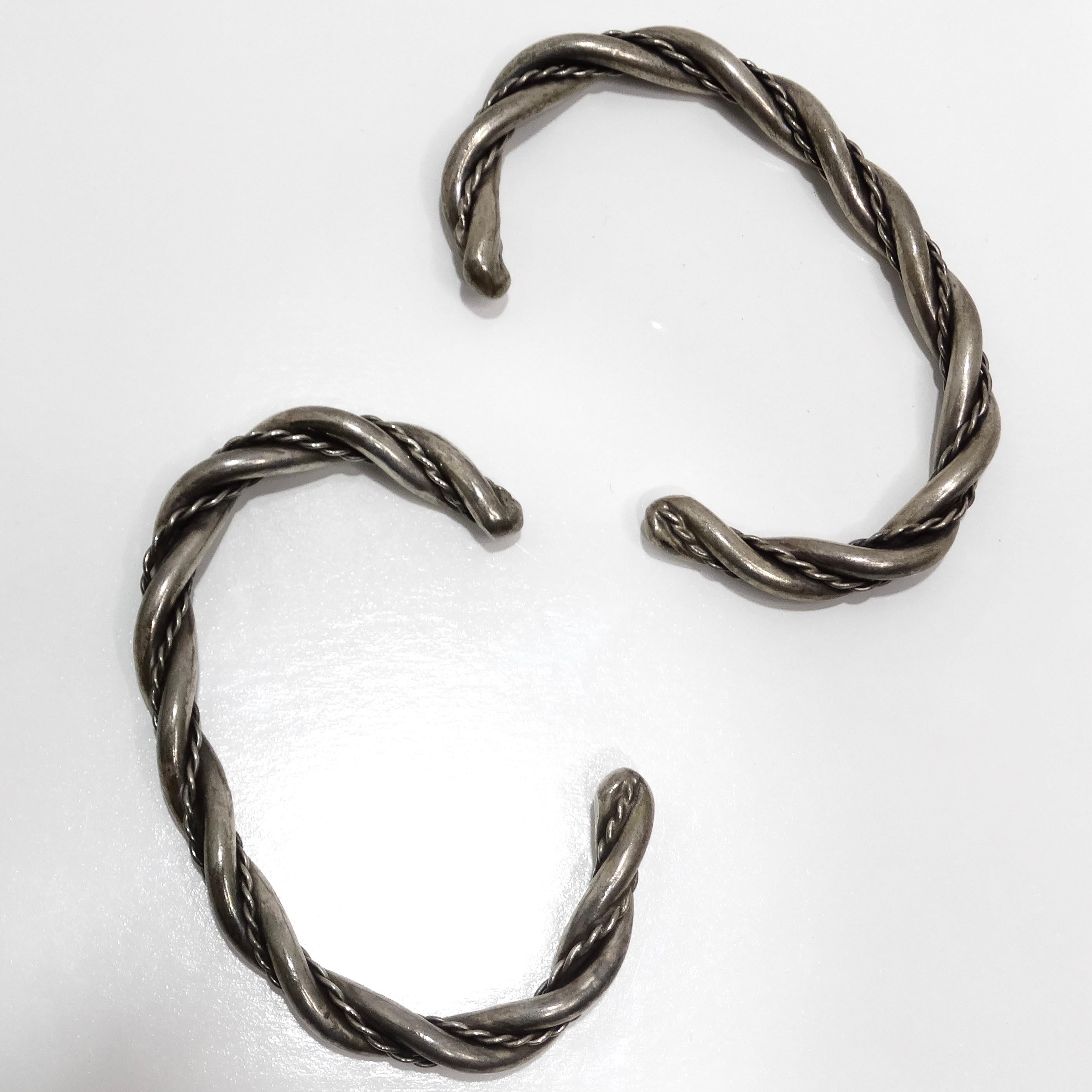 Lot de 2 bracelets à corde en argent massif datant des années 1960 en vente 1