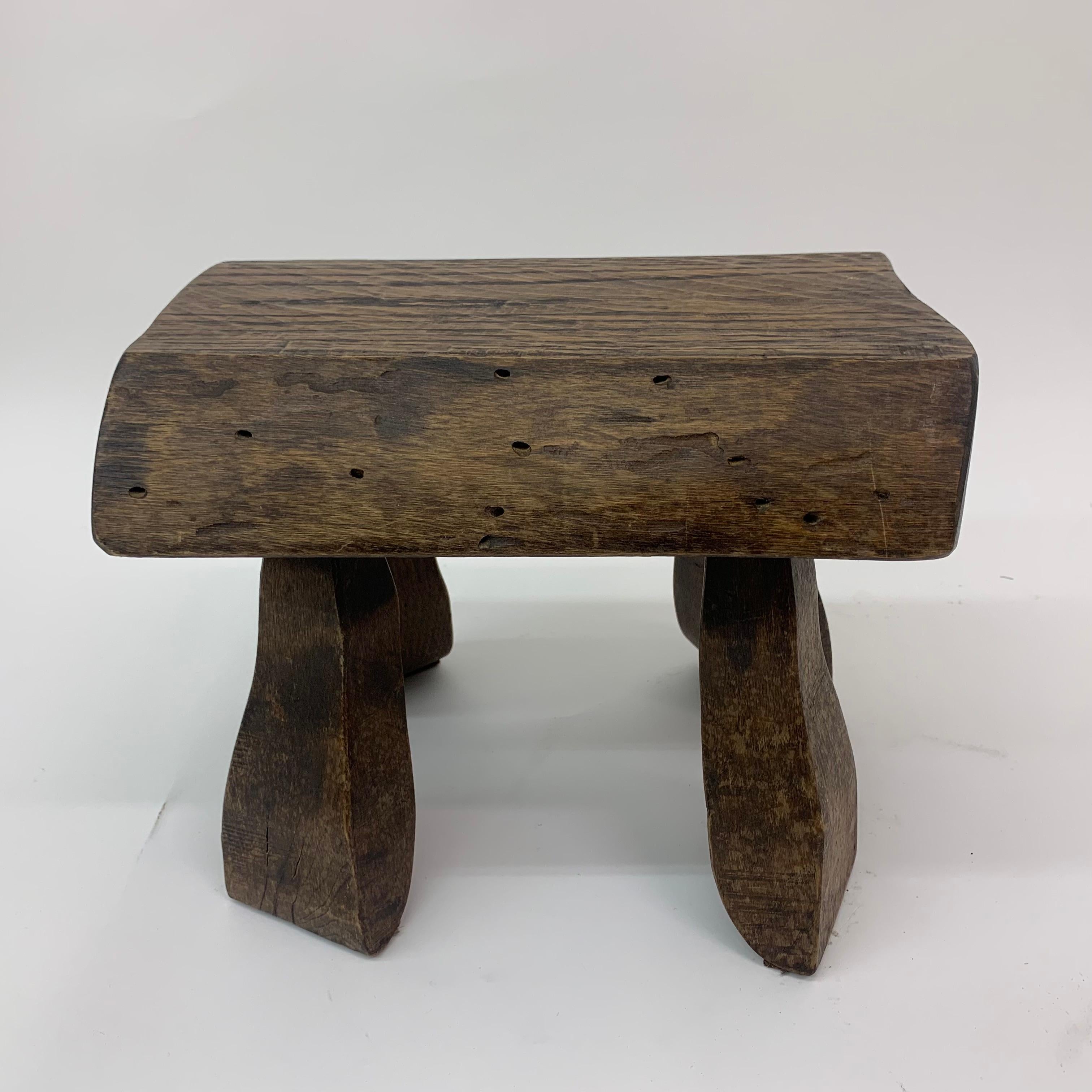 Set of 2 Solid Wood Brutalist Side Tables, 1970’s 4