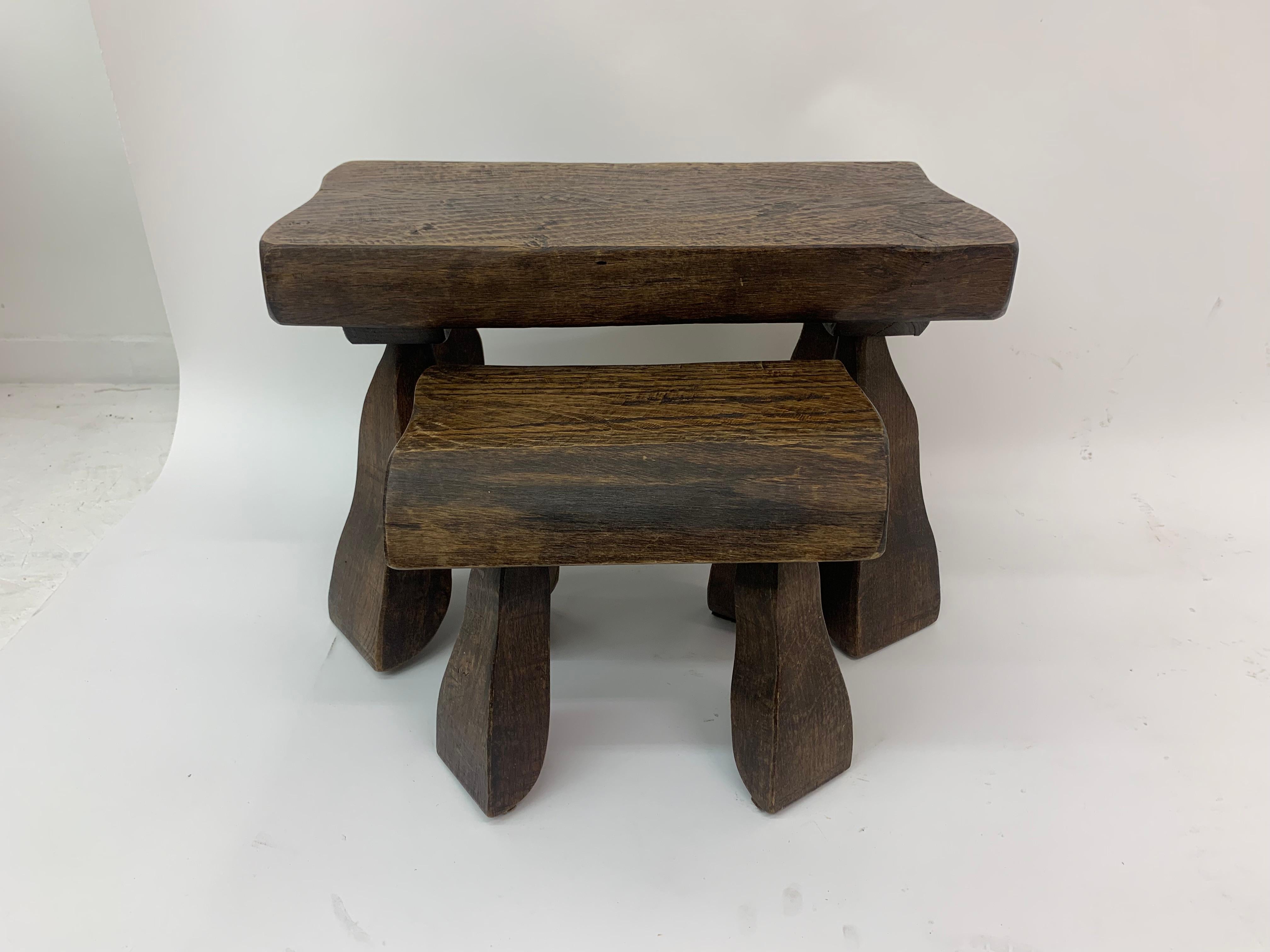 Set of 2 Solid Wood Brutalist Side Tables, 1970’s 8