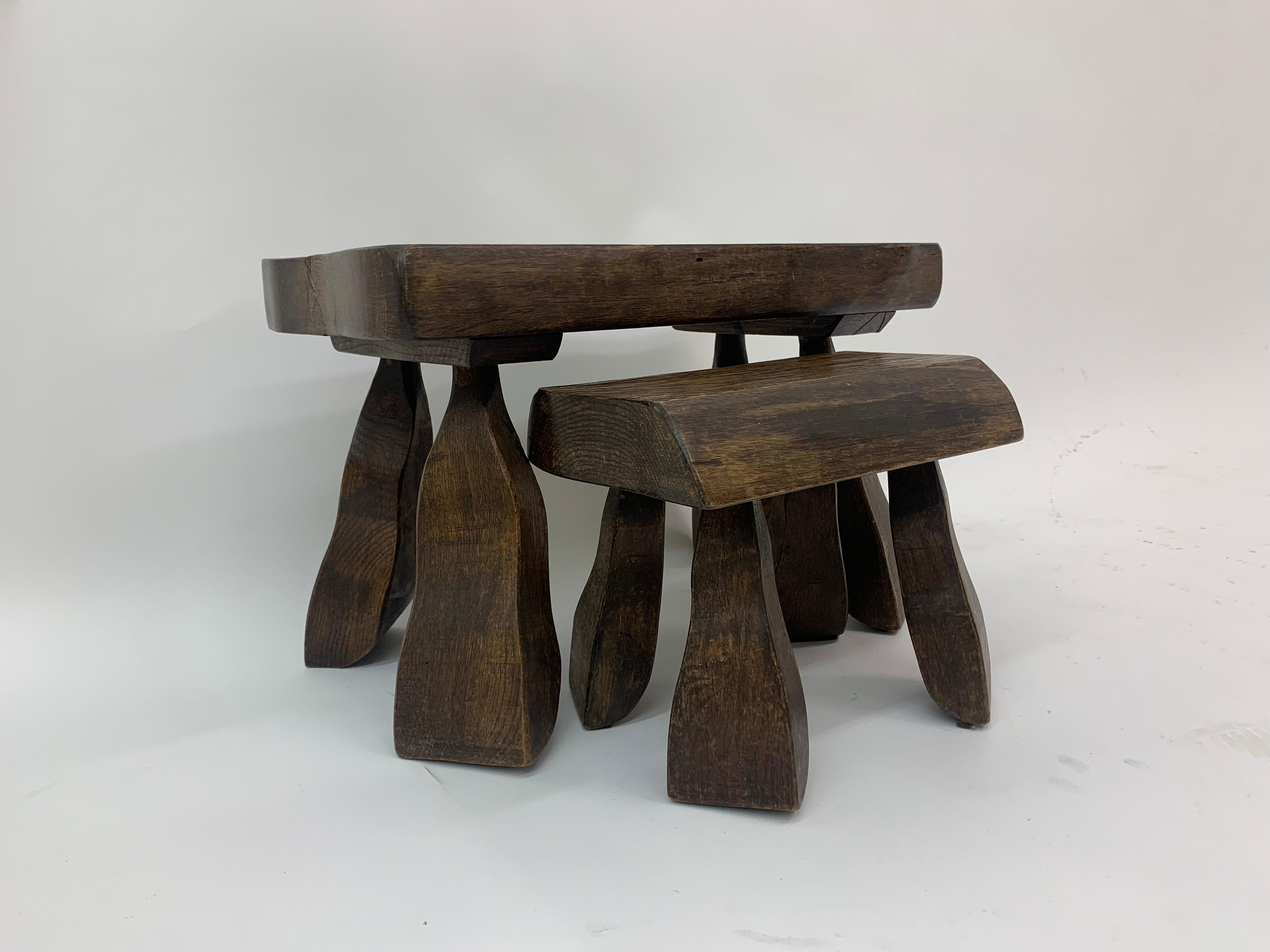 Set of 2 Solid Wood Brutalist Side Tables, 1970’s 13