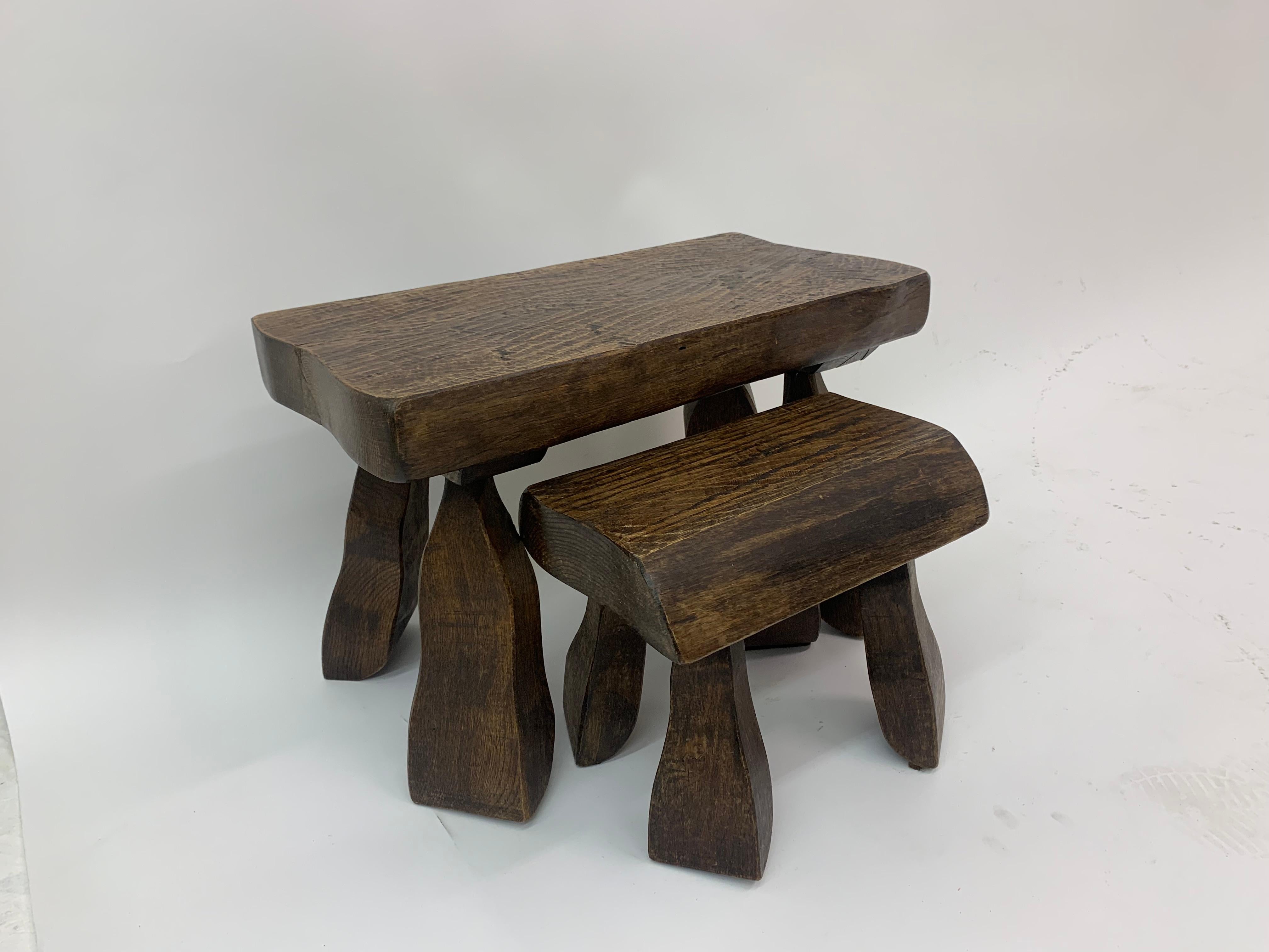 Set of 2 Solid Wood Brutalist Side Tables, 1970’s 14