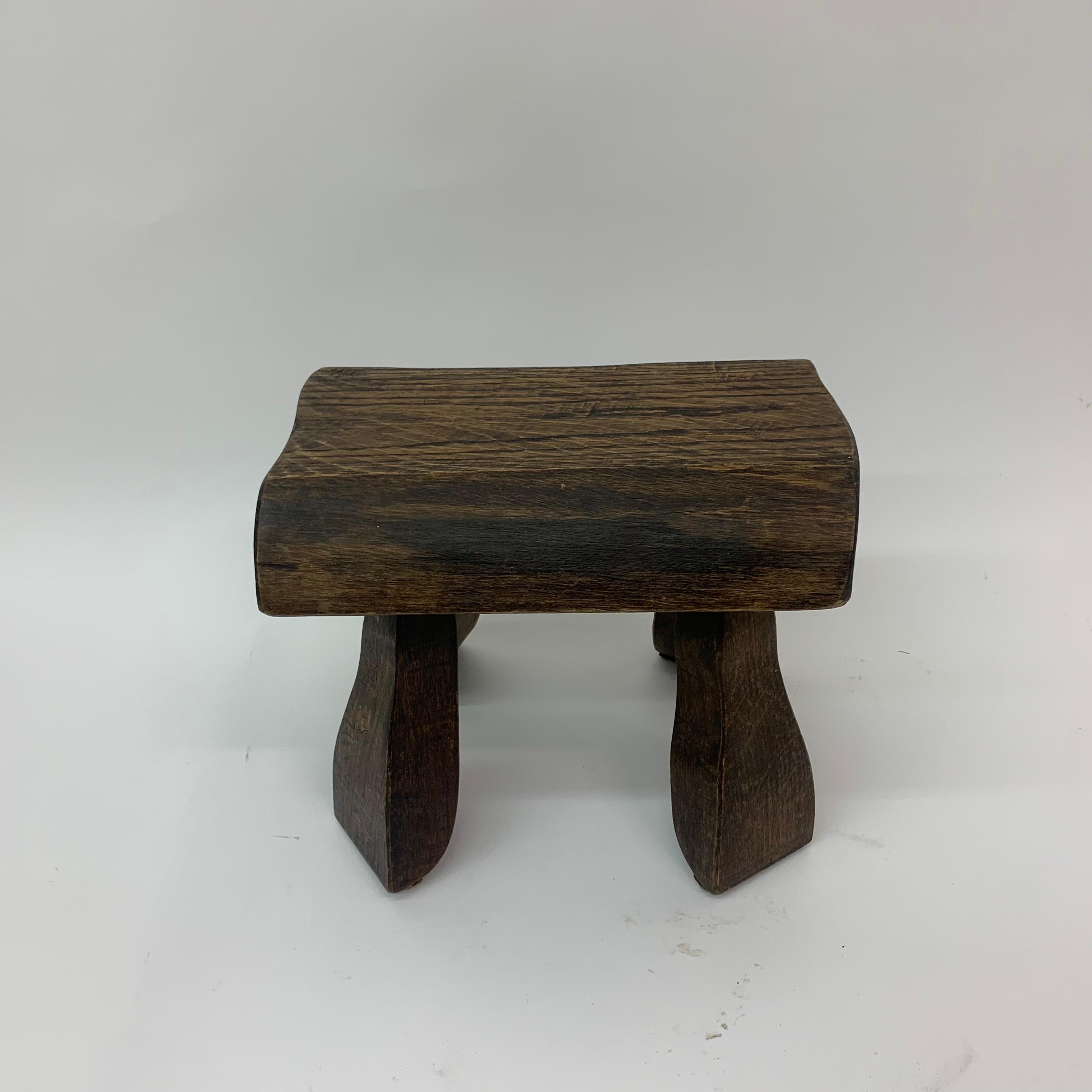 European Set of 2 Solid Wood Brutalist Side Tables, 1970’s