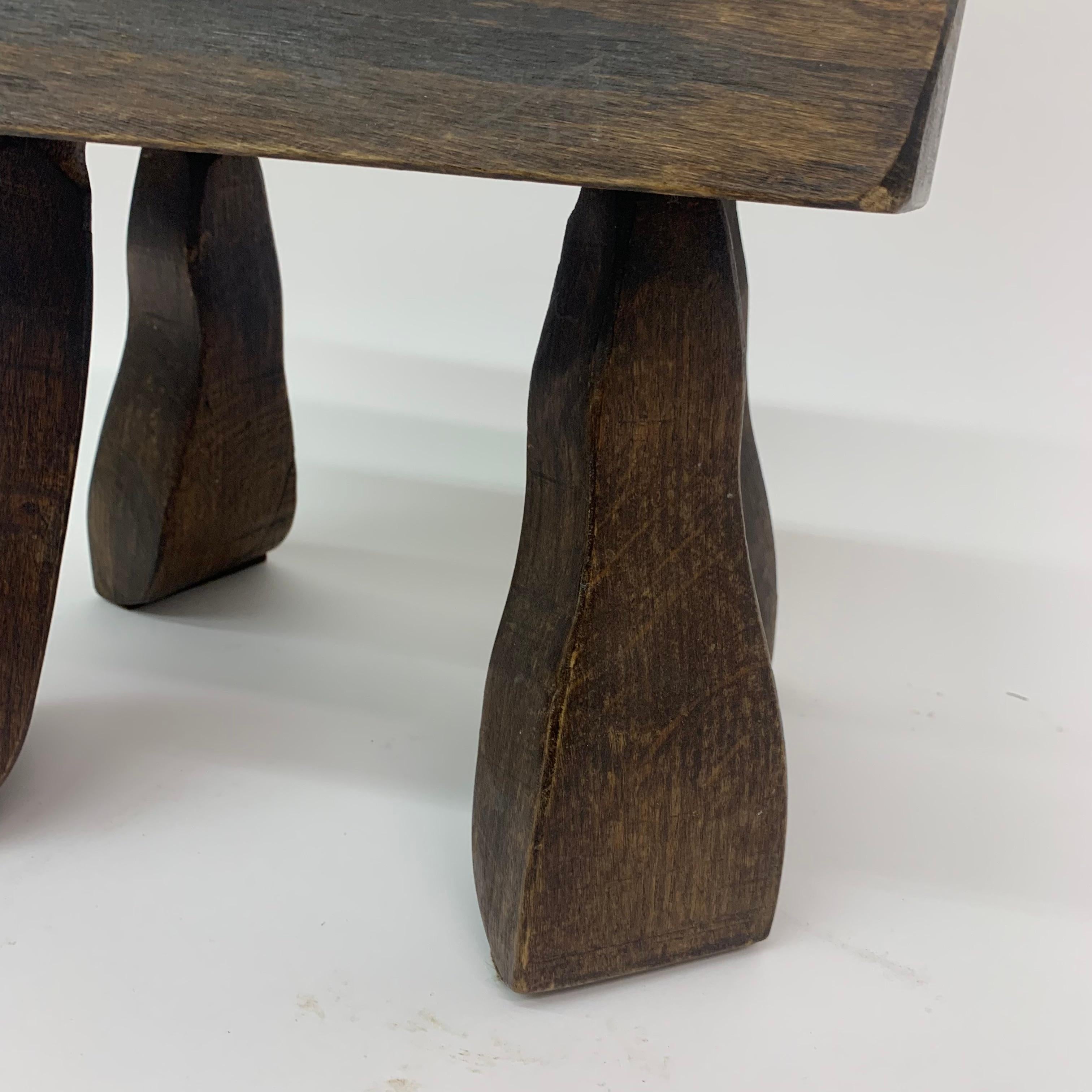 Oak Set of 2 Solid Wood Brutalist Side Tables, 1970’s