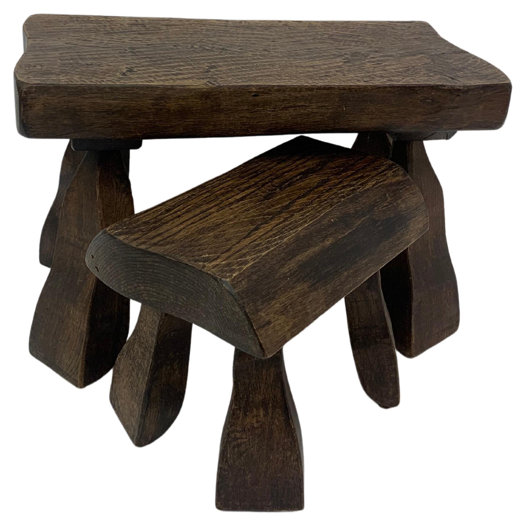 Set of 2 Solid Wood Brutalist Side Tables, 1970’s