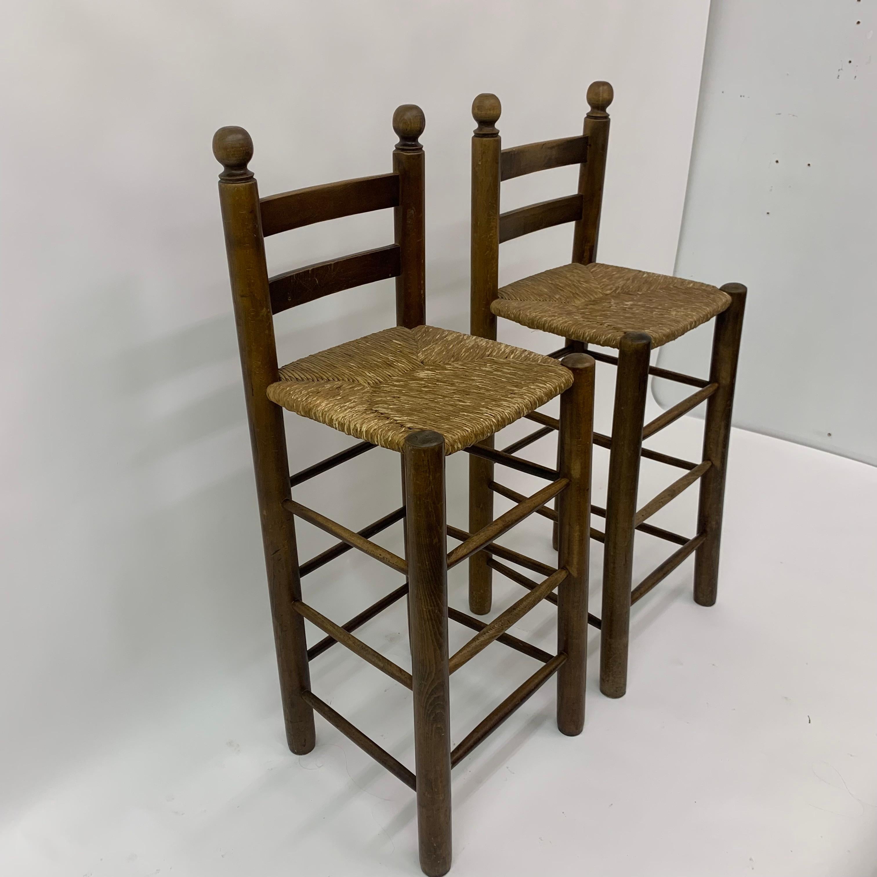 Set of 2 Solid Wooden Bar Stools, 1970’s 4