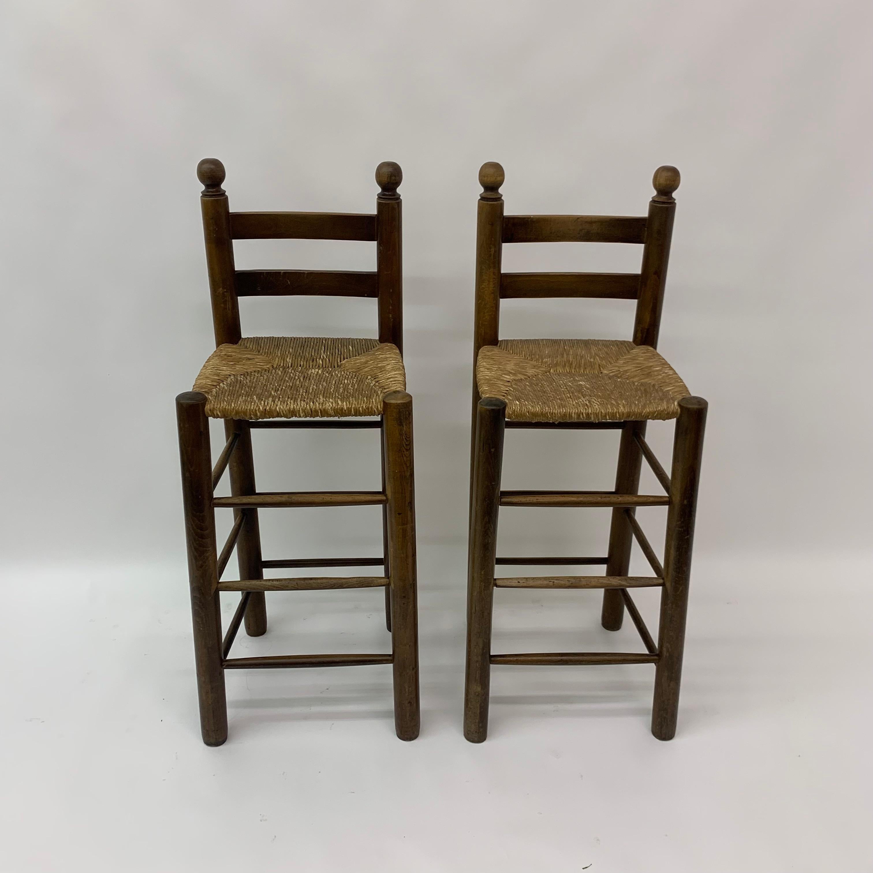 Set of 2 Solid Wooden Bar Stools, 1970’s 5