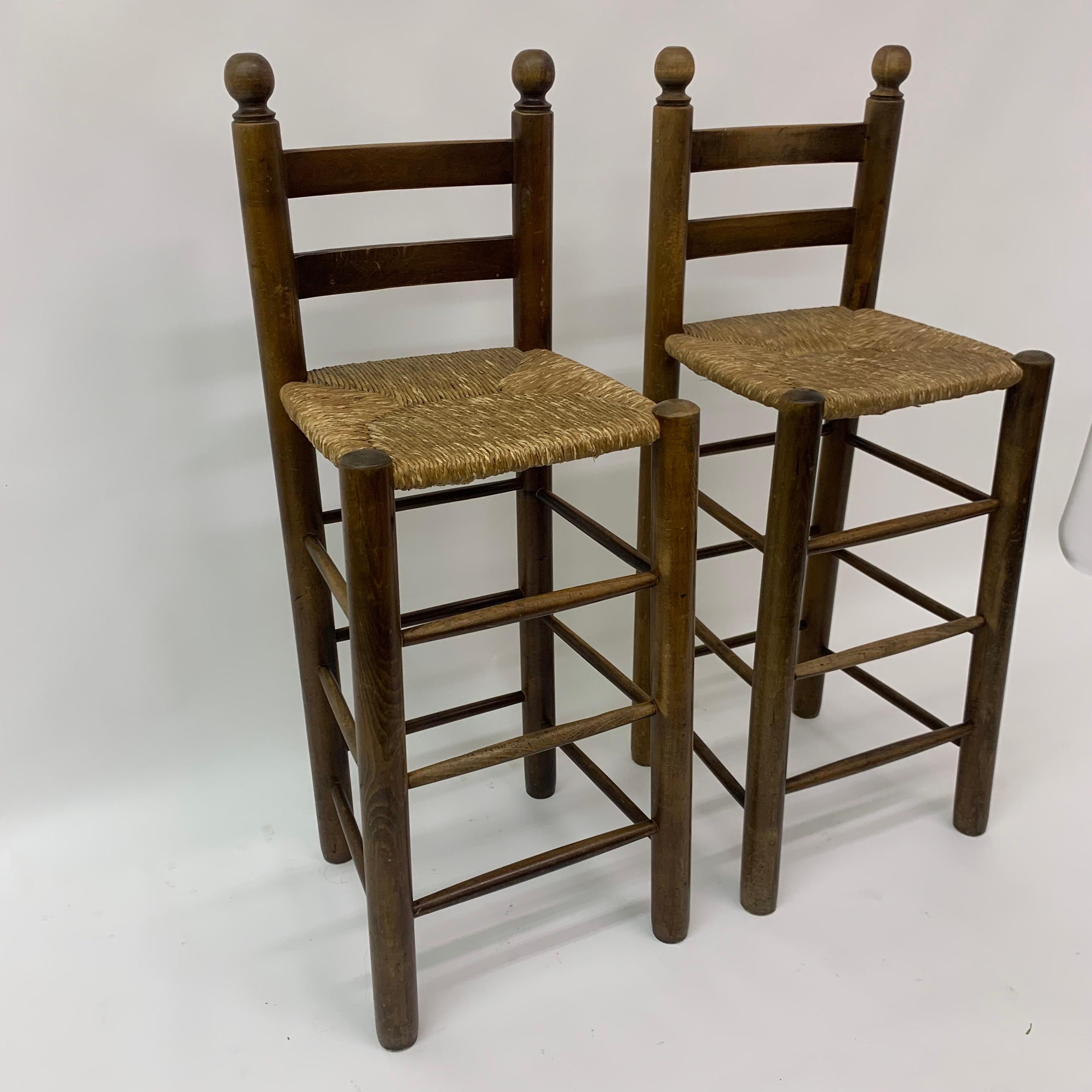 Set of 2 Solid Wooden Bar Stools, 1970’s 2