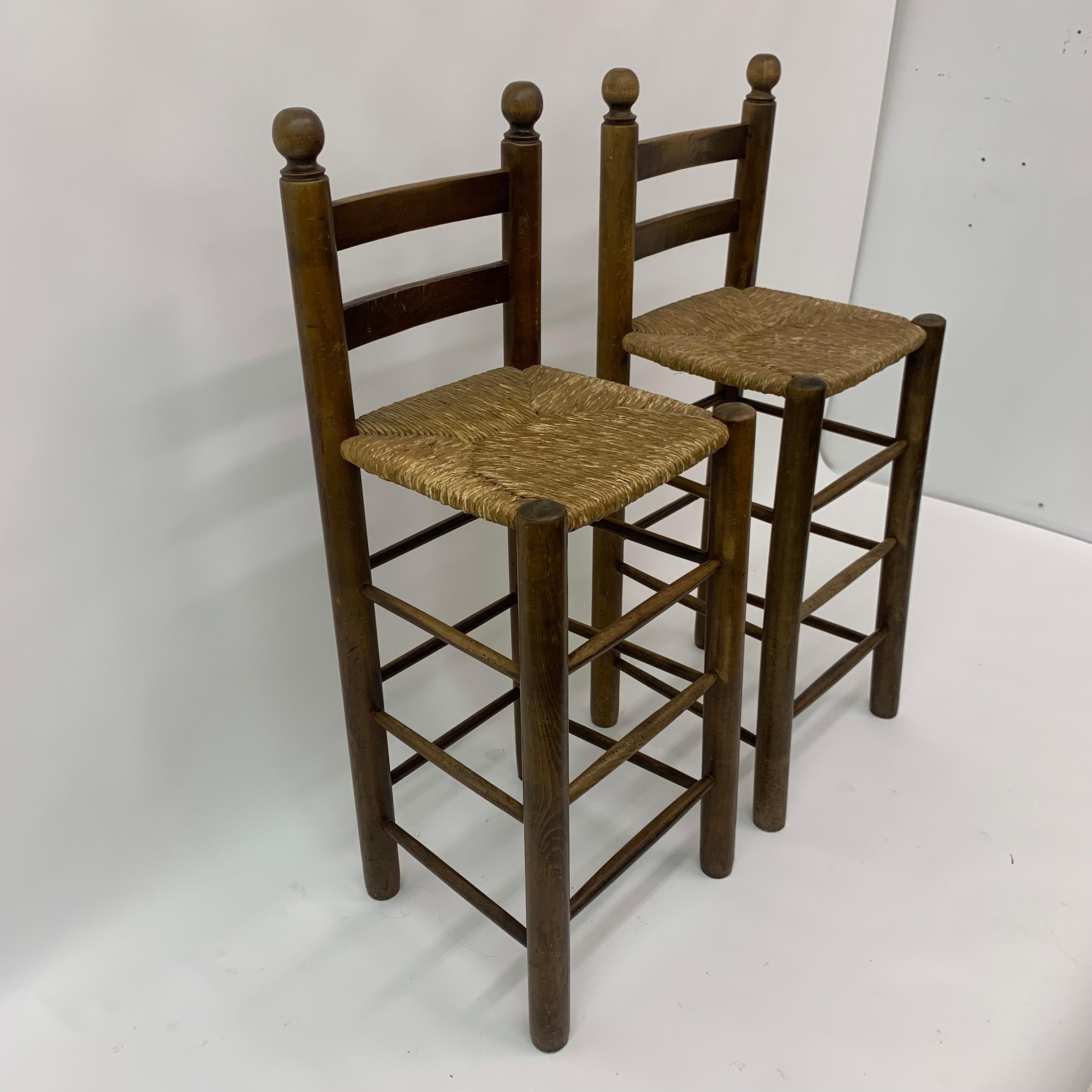 Set of 2 Solid Wooden Bar Stools, 1970’s 3