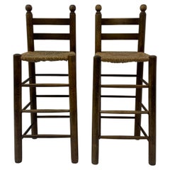 Set of 2 Solid Wooden Bar Stools, 1970’s