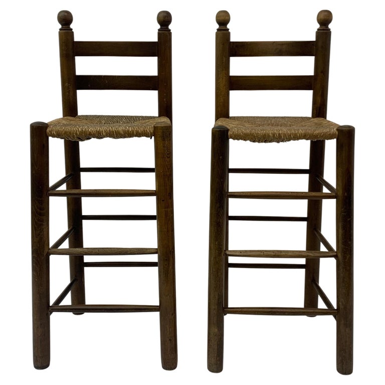 Set of 2 Solid Wooden Bar Stools, 1970’s For Sale at 1stDibs