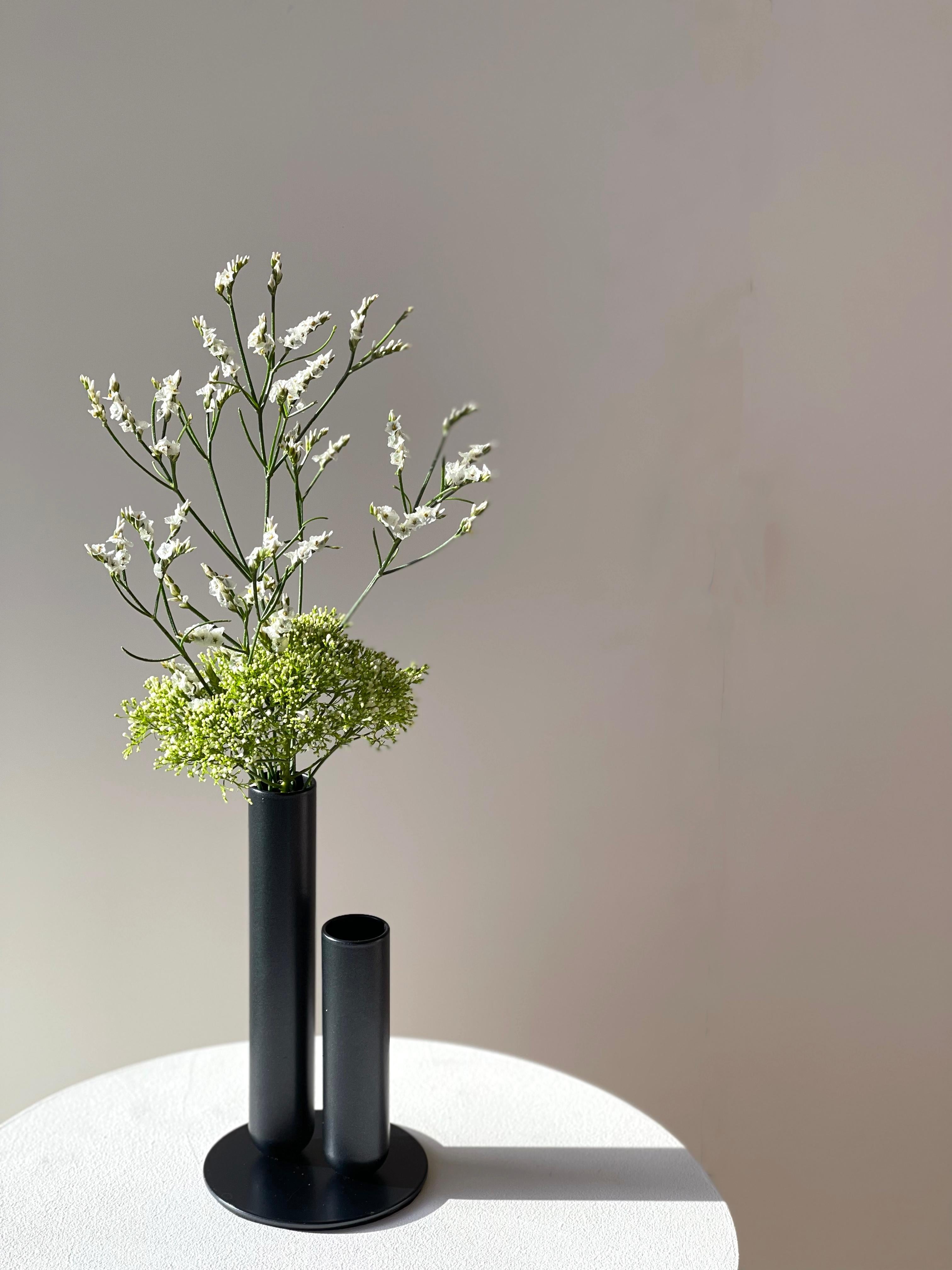 Turned Set of 2 Soliflore Black Vases by Mademoiselle Jo For Sale