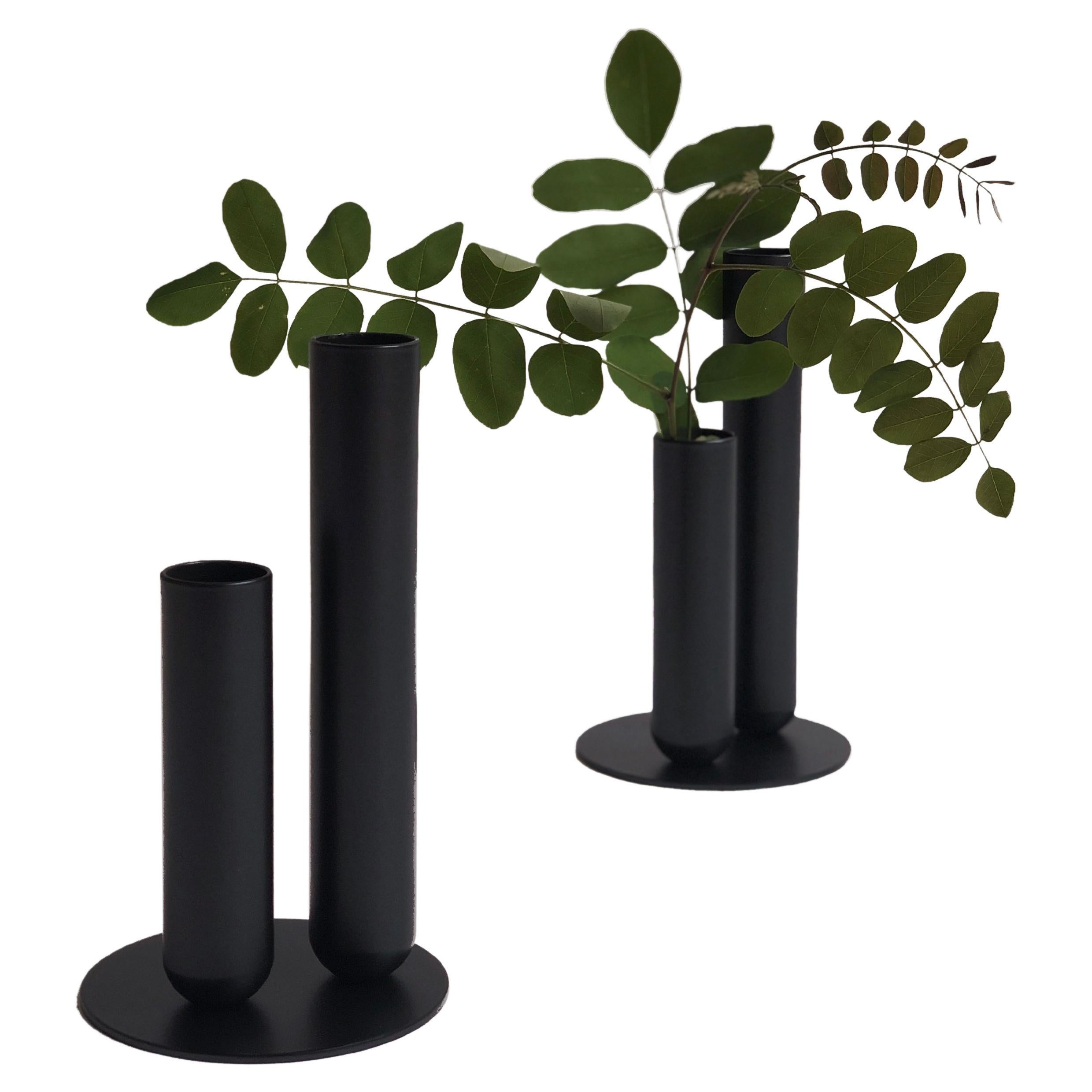 Set of 2 Soliflore Black Vases by Mademoiselle Jo For Sale