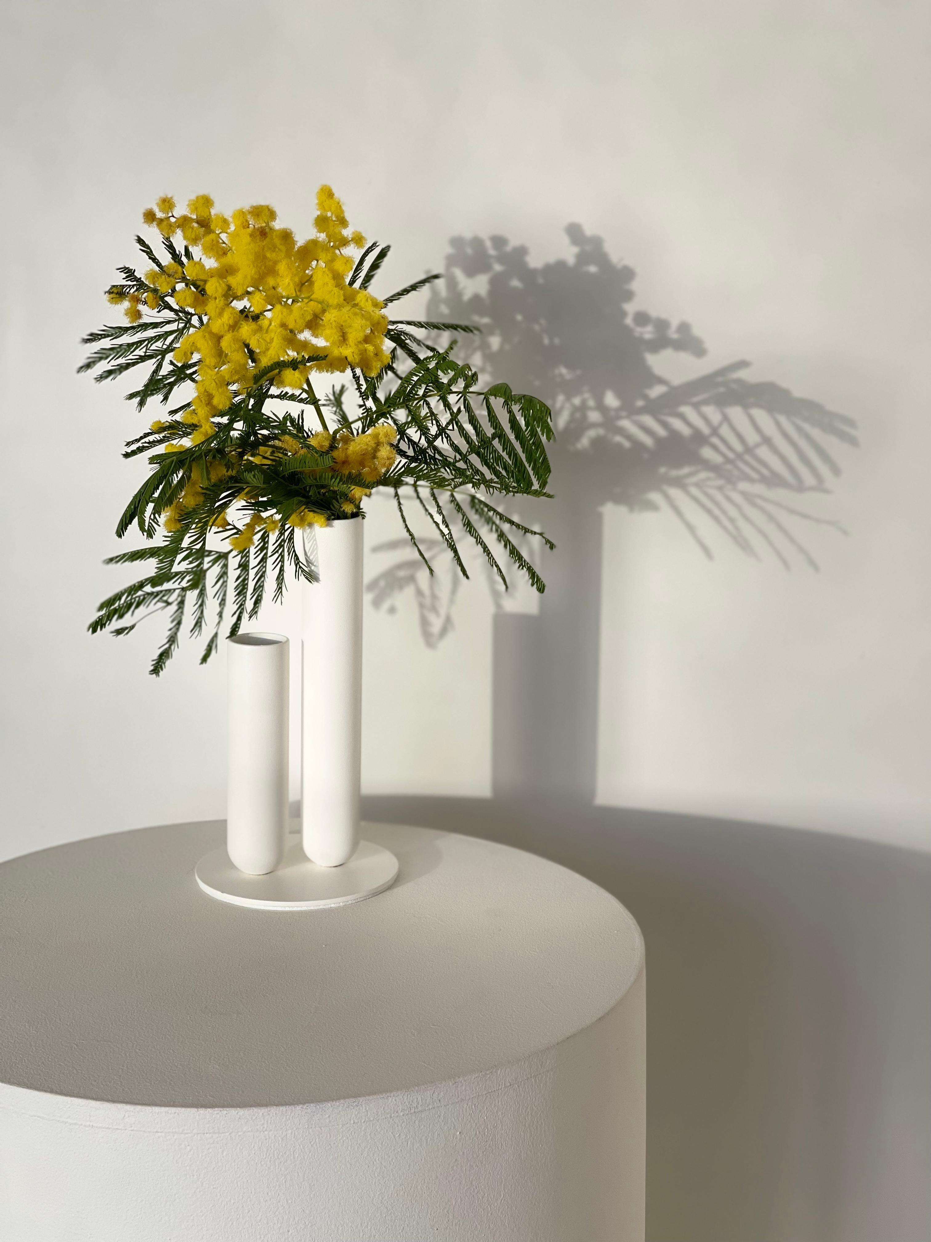 Post-Modern Set of 2 Soliflore White Vases by Mademoiselle Jo For Sale