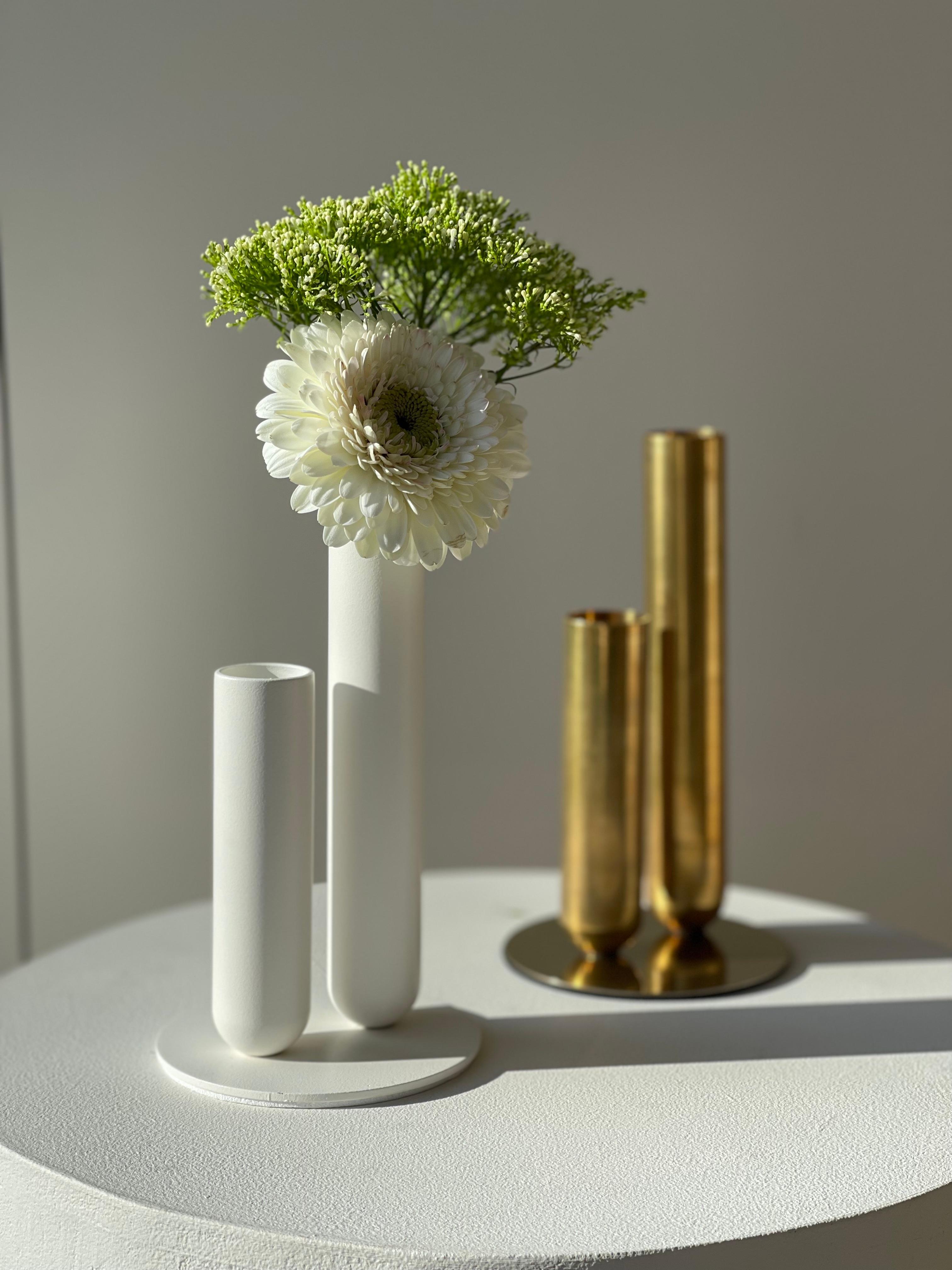 Turned Set of 2 Soliflore White Vases by Mademoiselle Jo For Sale