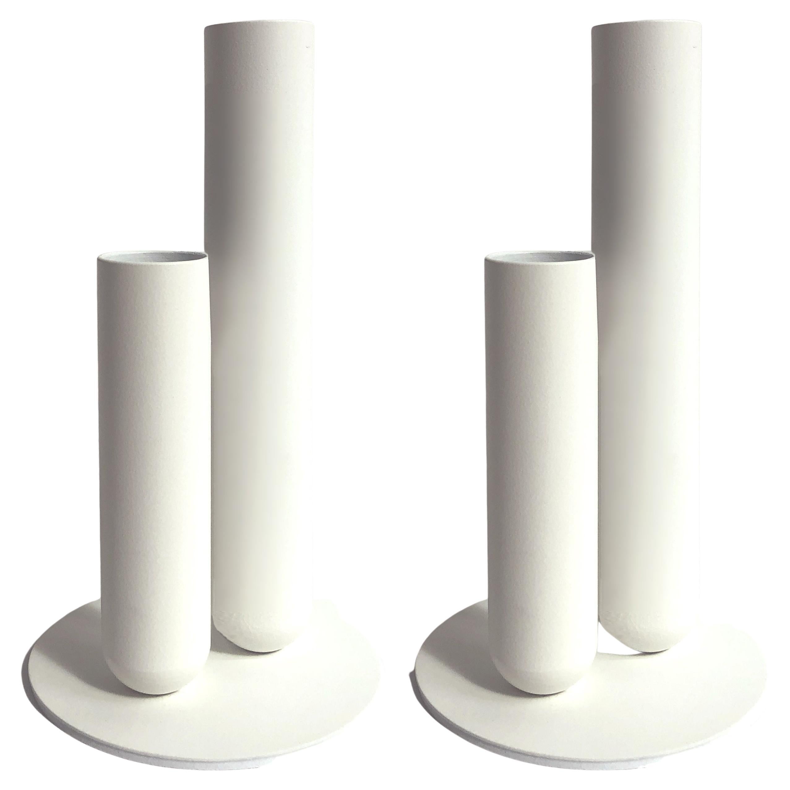 Set of 2 Soliflore White Vases by Mademoiselle Jo For Sale