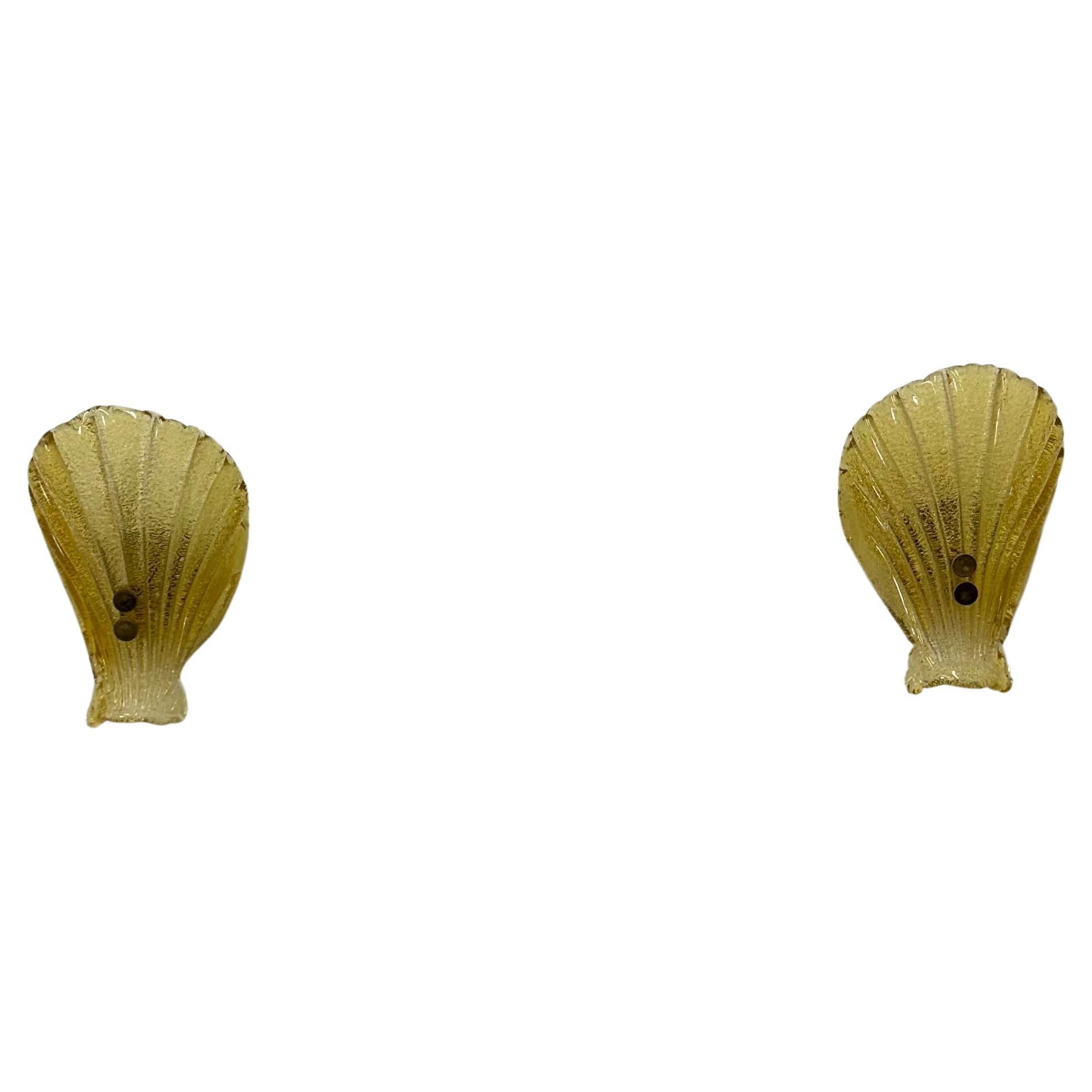 2er Set Sölken Leuchten Murano Glas Muschel Wandlampen , 1970er Jahre