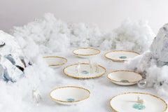 Contemporary Set of 2 Soup Plates Gold Hand Painted Porcelain Tableware