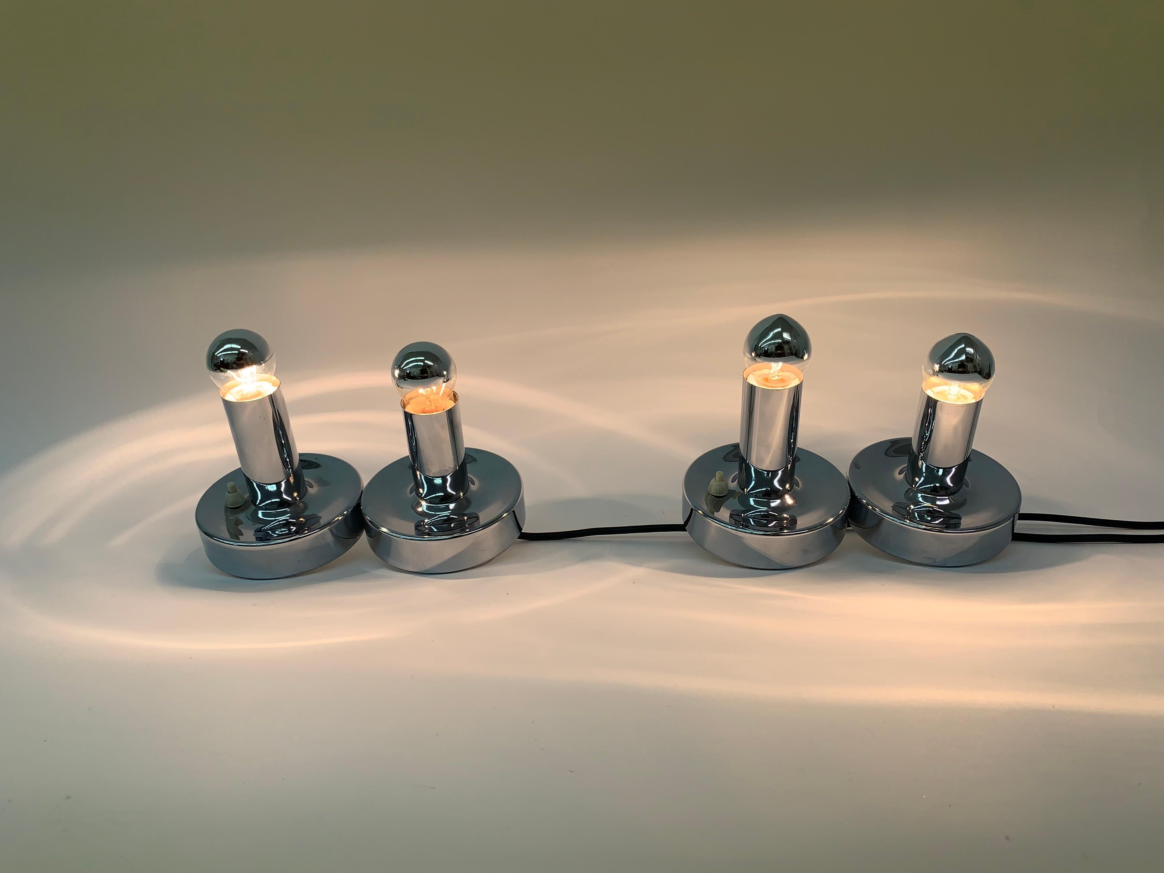 European Set of 2 Space Age Chrome Bedside Lamps , 1970’s For Sale