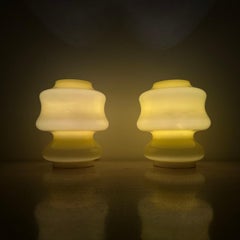 Set of 2 space age yellow glass table lamps ve-art Italy design , 1970s