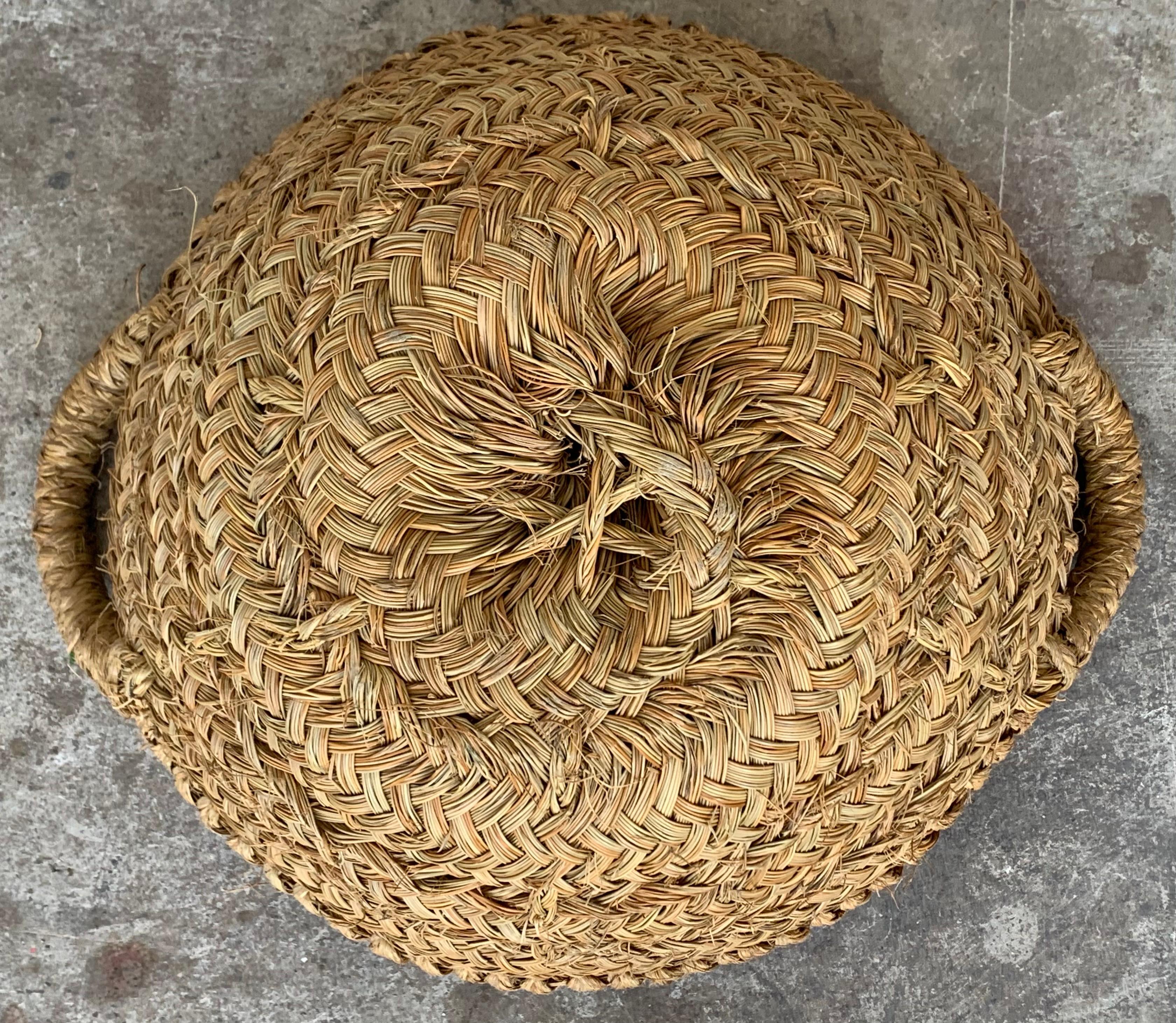 Hand-Woven Set of 2 Spanish Woven Wicker Olive Grape Harvest Basket For Sale