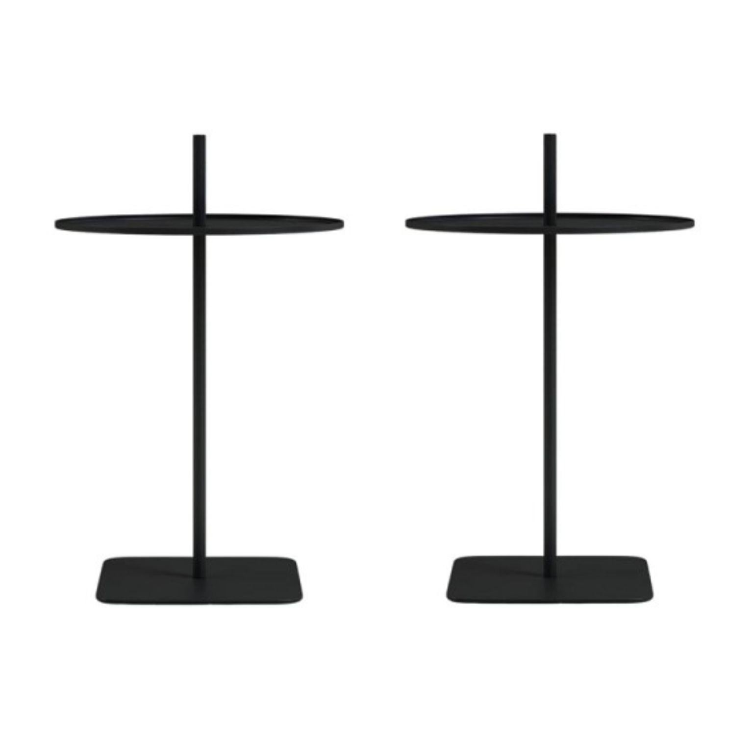 Set of 2 spin 01 black coffee tables by Oito
Dimensions: D41x W41 x H68 cm
Materials: Powder coated steel
Weight: 5 kg
Also Available in different colours.
Suitable for outdoor use.
Assembly design. Registered design.

The idea of ?a coffee