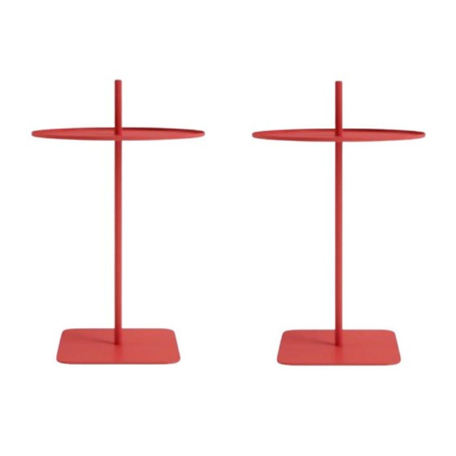 Set of 2 spin 01 red coffee tables by Oito
Dimensions: D41x W41 x H68 cm
Materials: Powder coated steel
Weight: 5 kg
Also Available in different colours.
Suitable for outdoor use.
Assembly design. Registered design.

The idea of ?a coffee