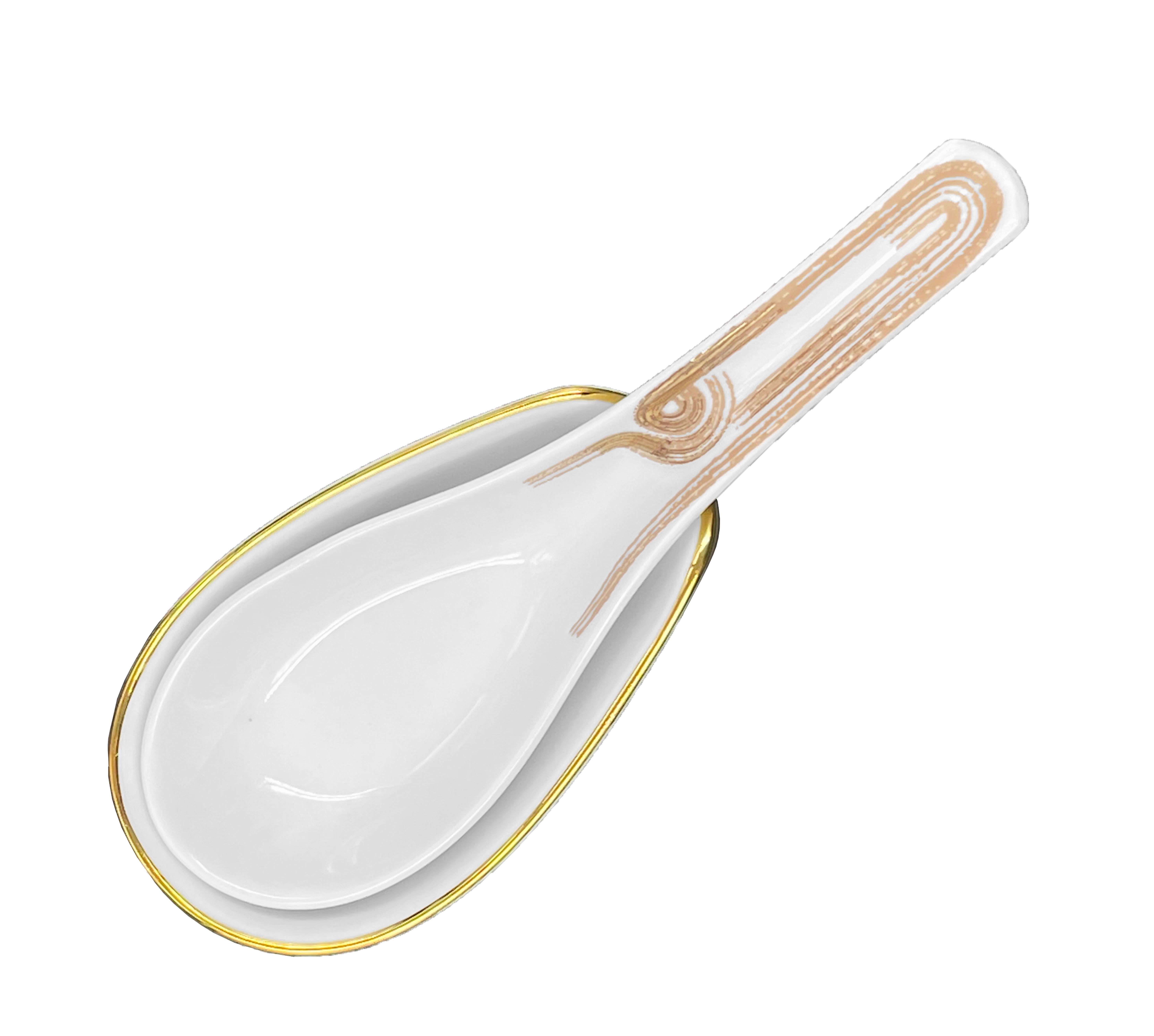 Description: Spoon with spoon holder set (2 pieces)
Color: Beige gold
Spoon Size: 13.5 Ø x 4.5 H cm
Spoon Holder Size: 9 x 5.5 x 2 H cm
Material: Porcelain and gold
Collection: Art Déco Garden

Larger quantities available upon request, with 8
