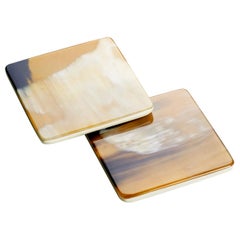 Set of 2 Square Coasters in Corno Italiano and Lacquered Wood, Mod. 224