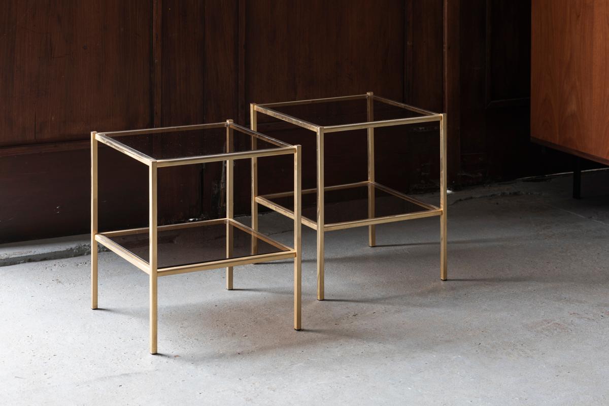 French Set of 2 square Hollywood Regency side tables, France, 1970s