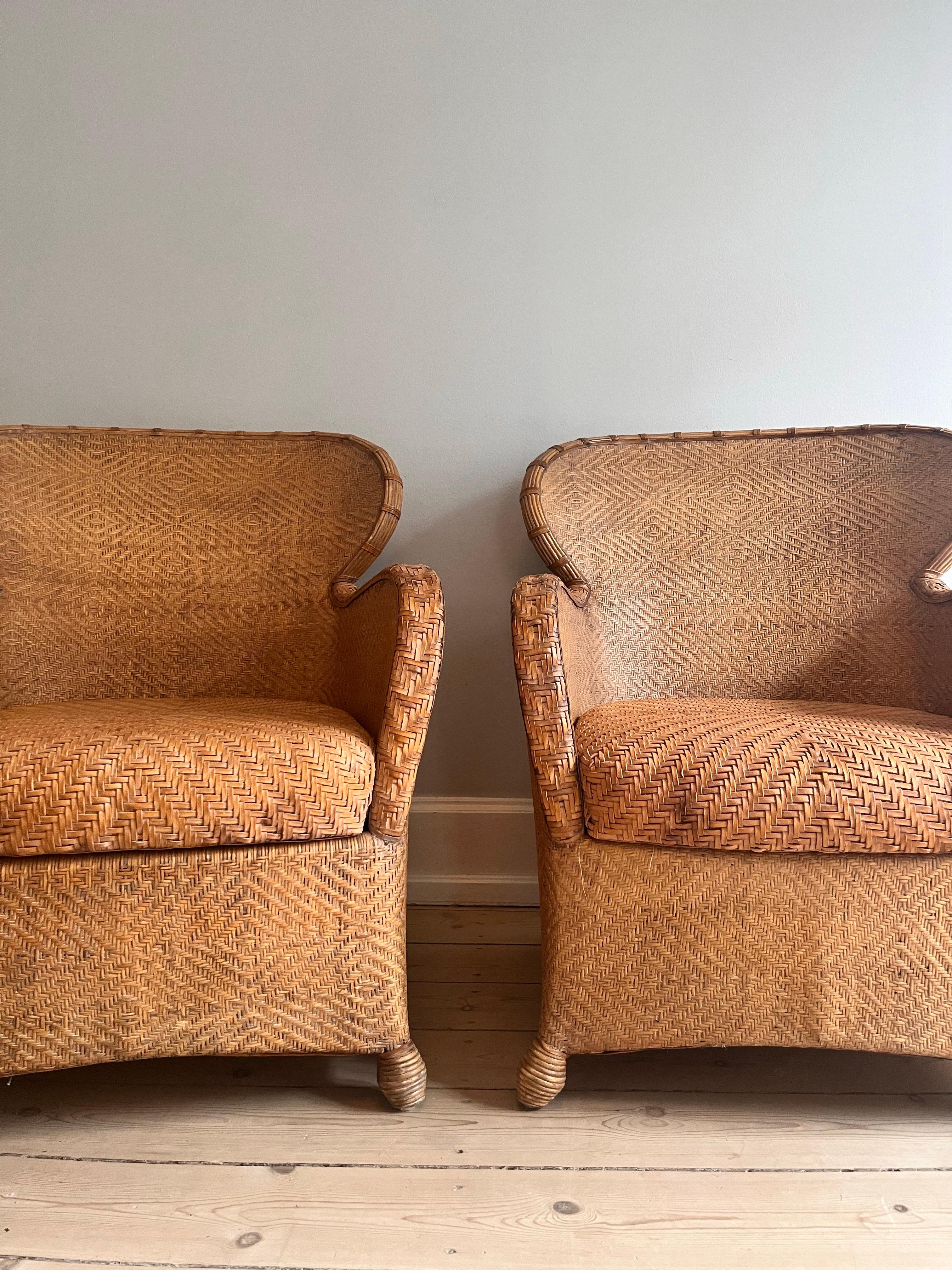 Set of 2 Søren Lund Wicker / Leather lounge chairs For Sale 3