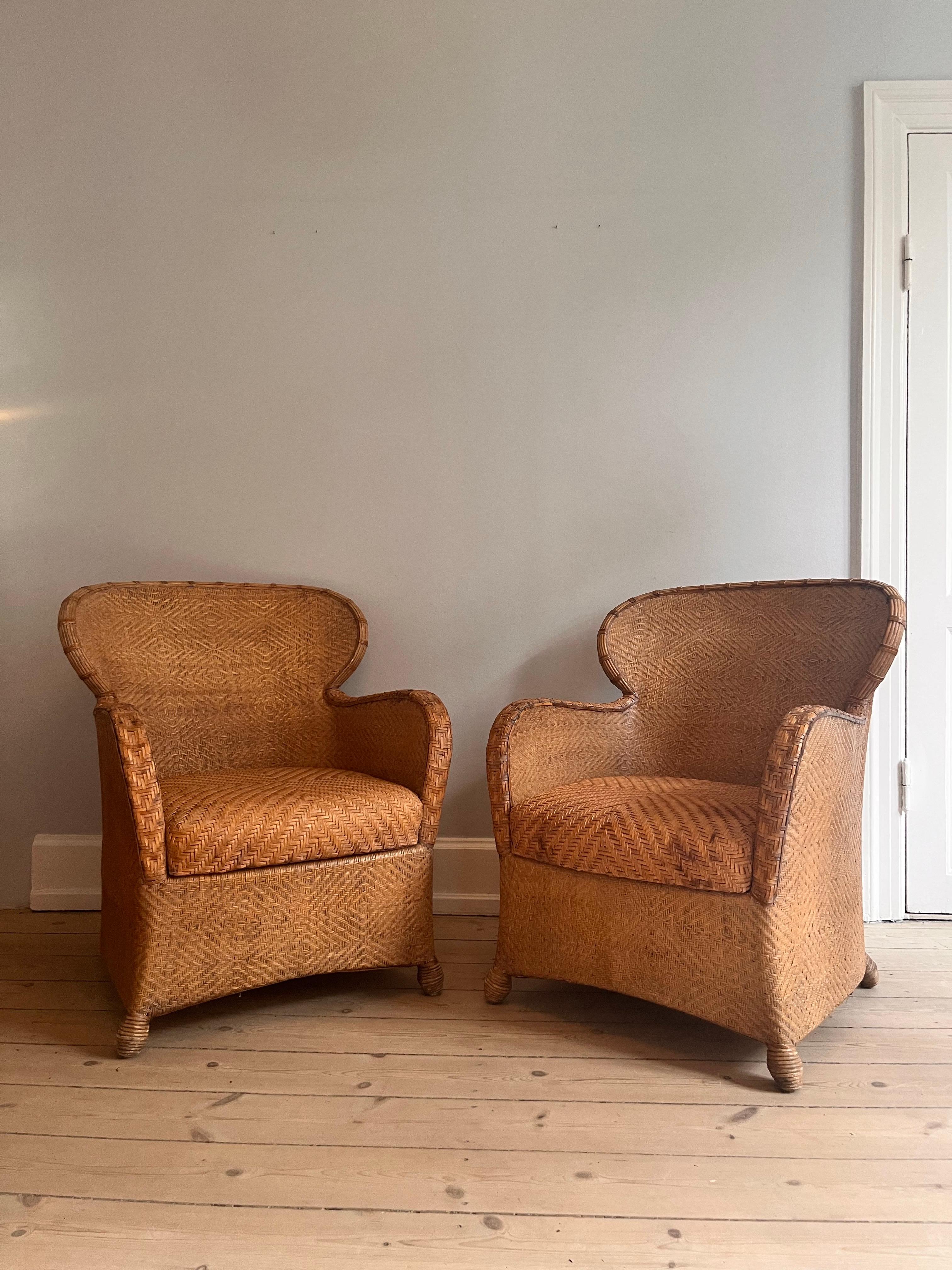 Set of 2 Søren Lund Wicker / Leather lounge chairs For Sale 4