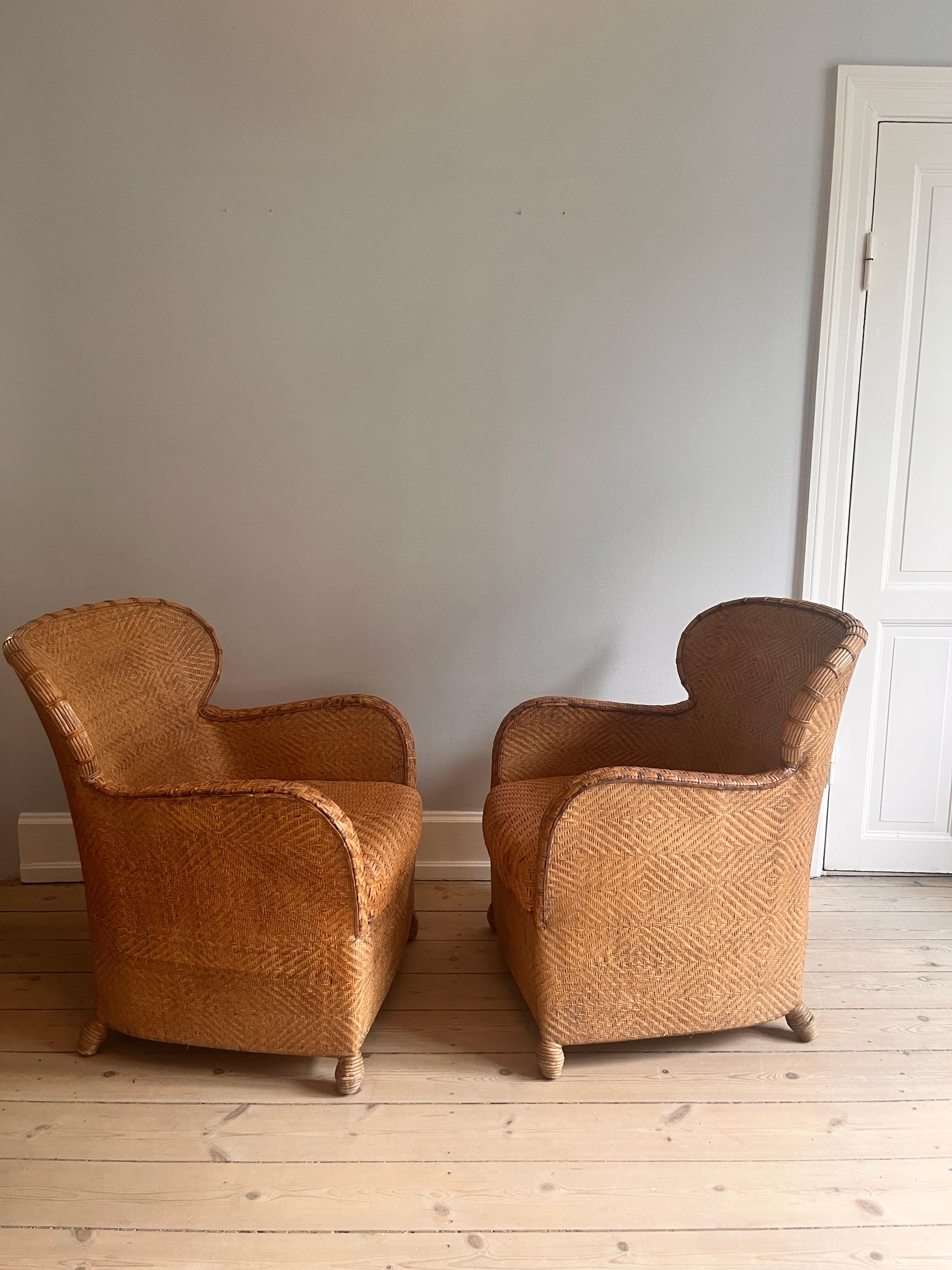 Set of 2 Søren Lund Wicker / Leather lounge chairs For Sale 5