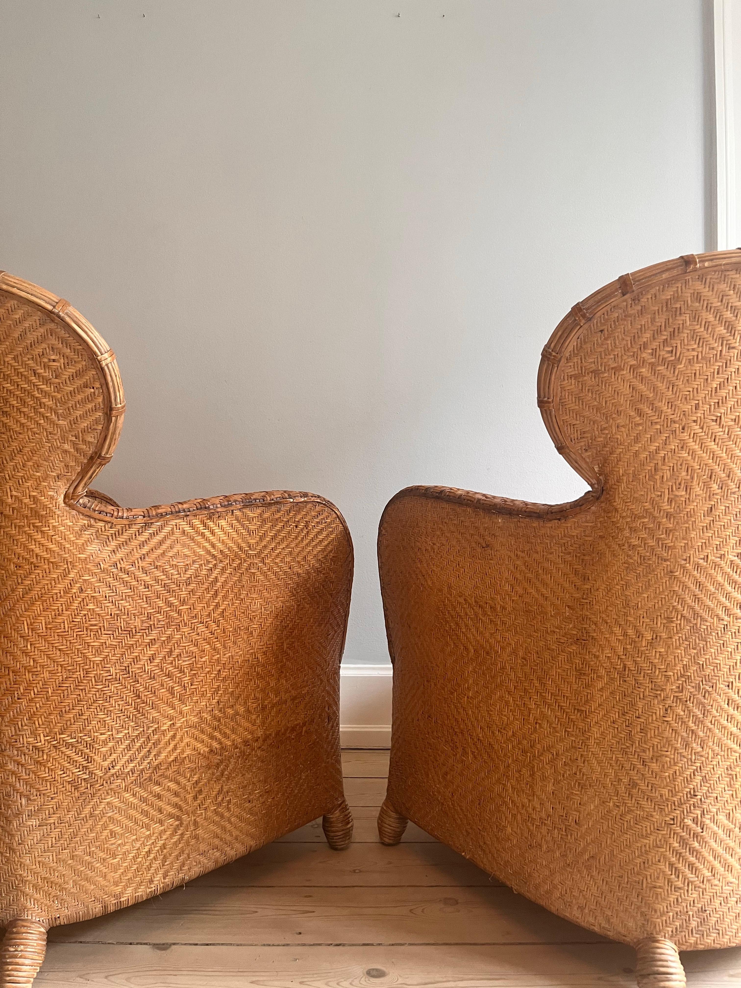 Set of 2 Søren Lund Wicker / Leather lounge chairs For Sale 6