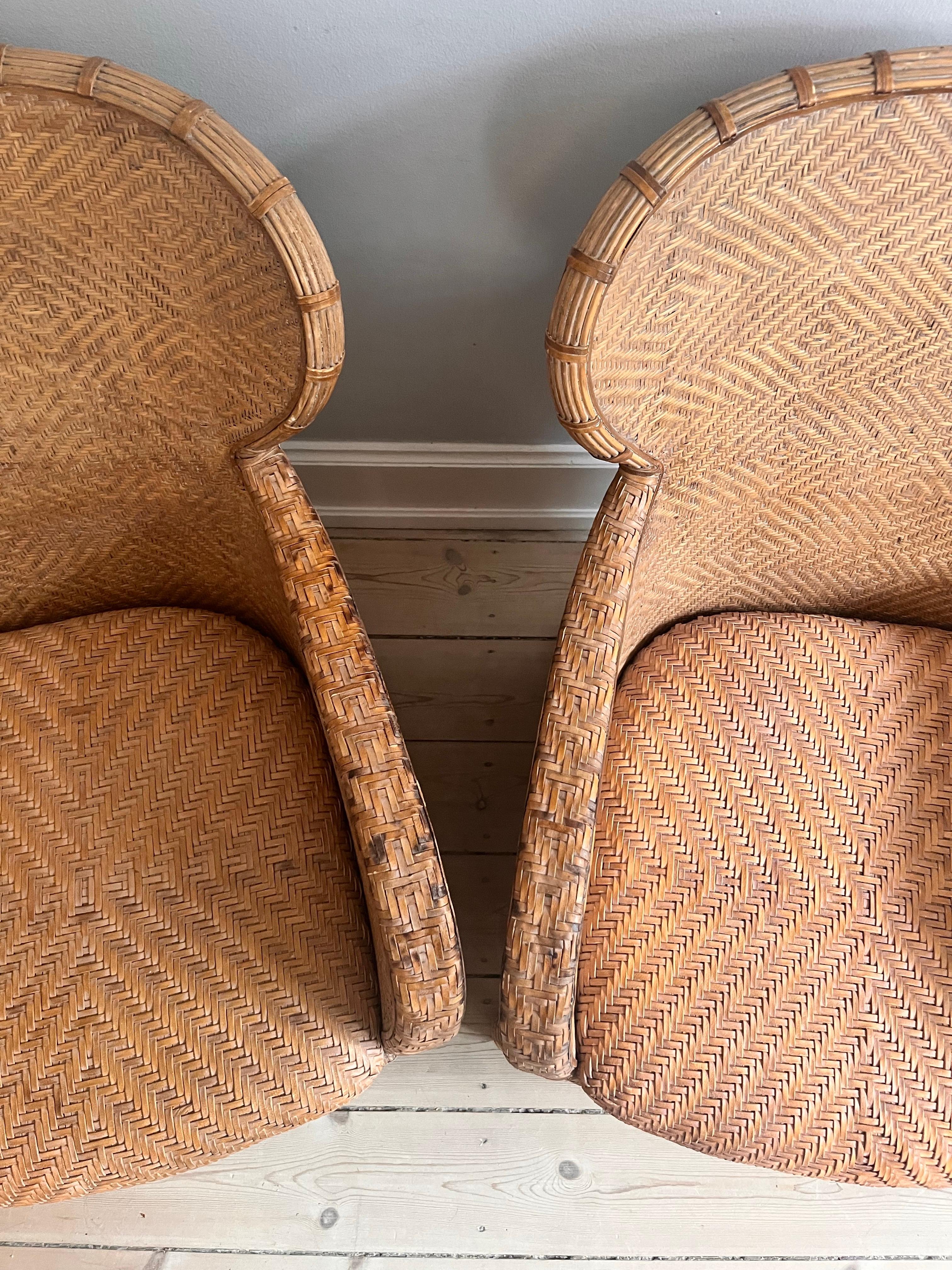 Set of 2 Søren Lund Wicker / Leather lounge chairs For Sale 7