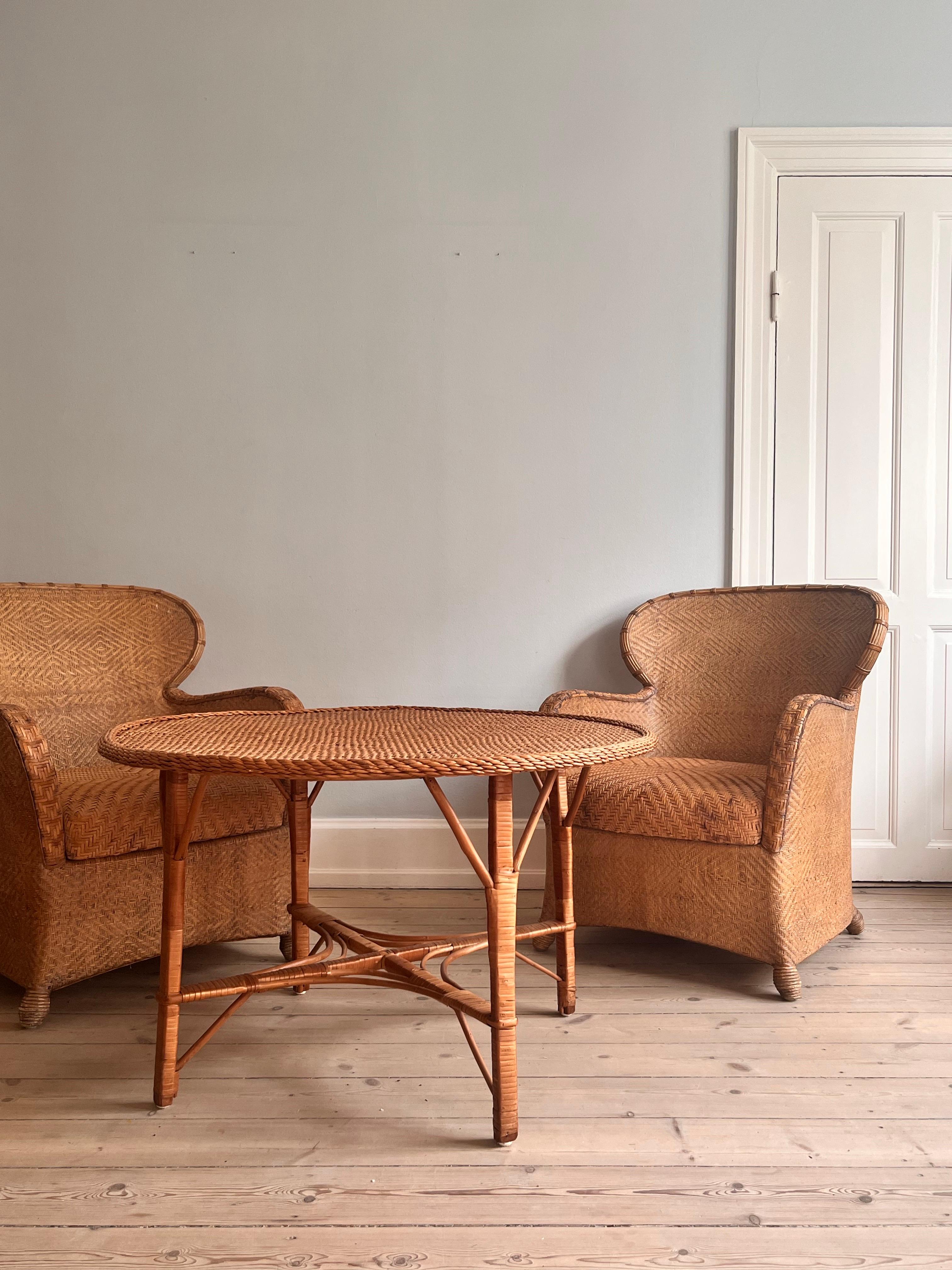 Set of 2 Søren Lund Wicker / Leather lounge chairs For Sale 8