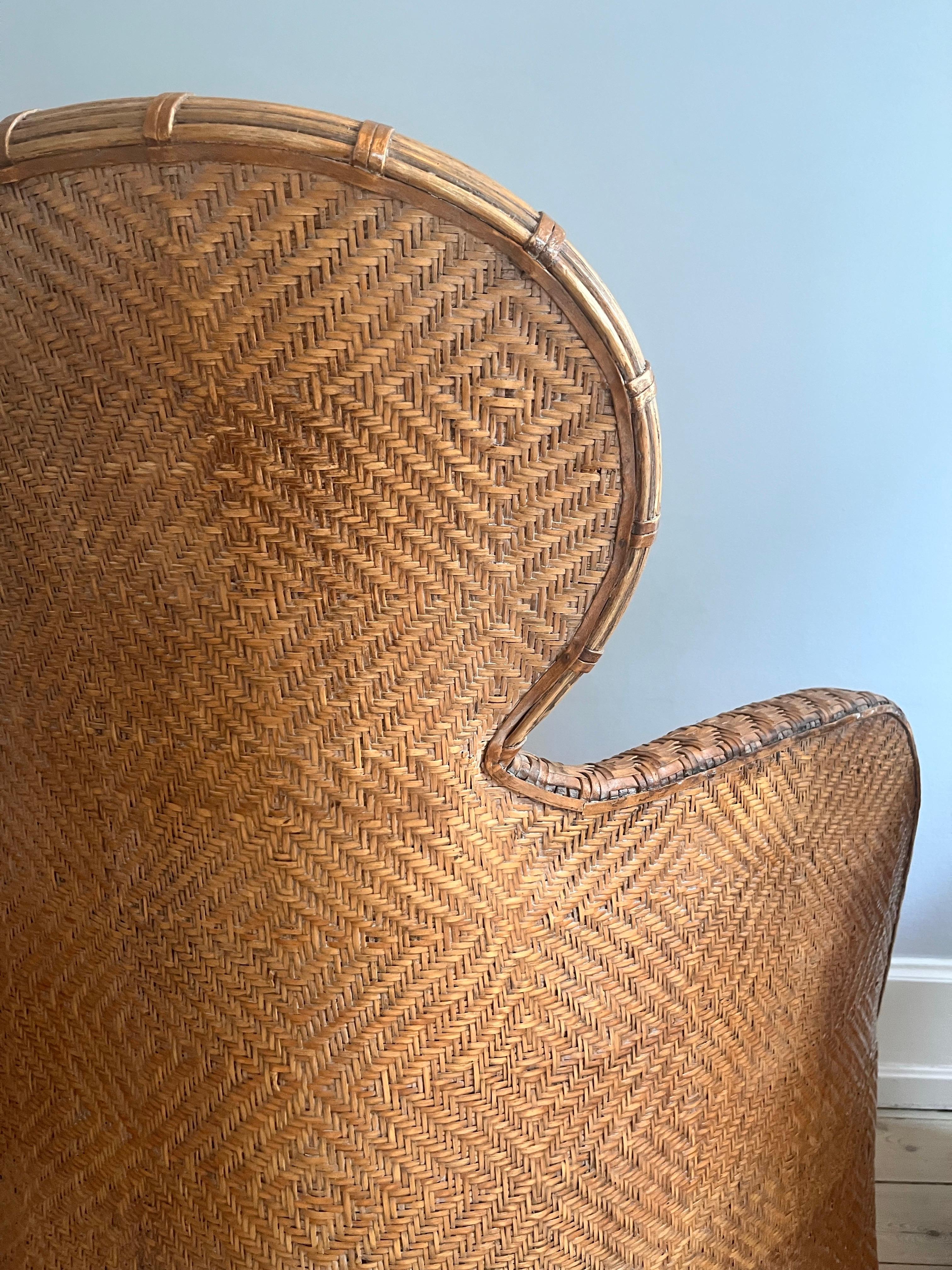 Set of 2 Søren Lund Wicker / Leather lounge chairs In Fair Condition For Sale In Copenhagen, DK