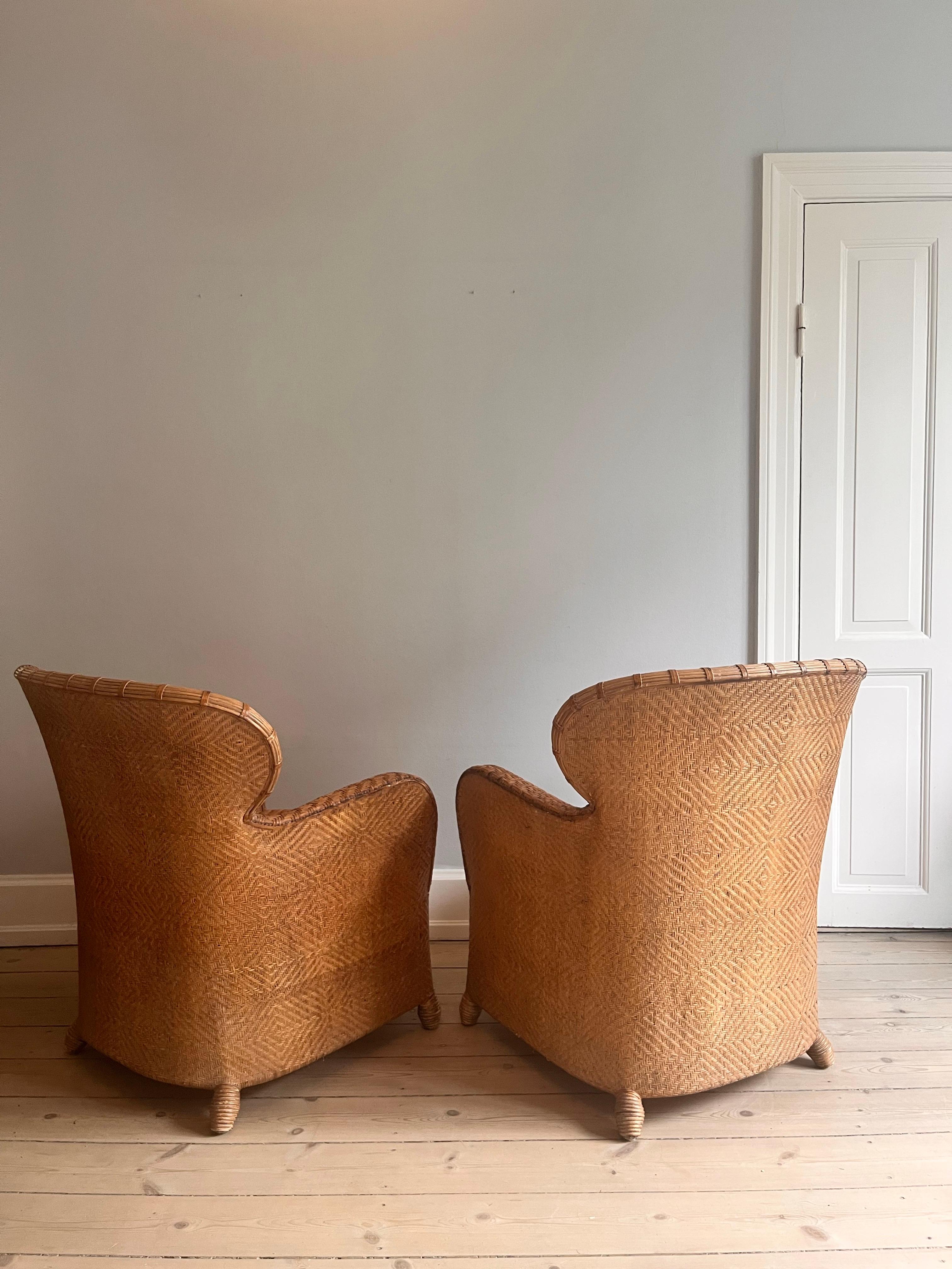 Mid-20th Century Set of 2 Søren Lund Wicker / Leather lounge chairs For Sale