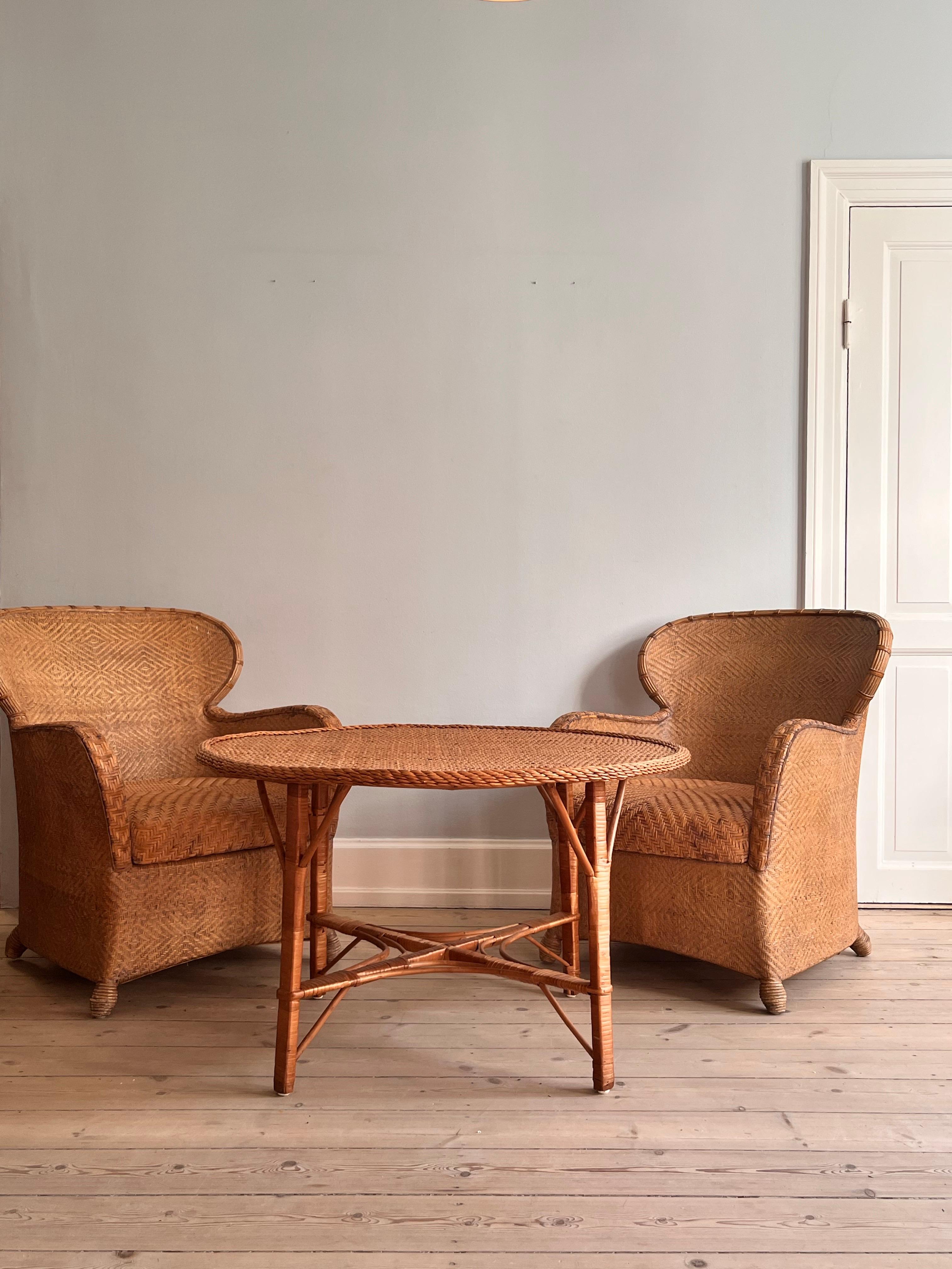 Set of 2 Søren Lund Wicker / Leather lounge chairs For Sale 1