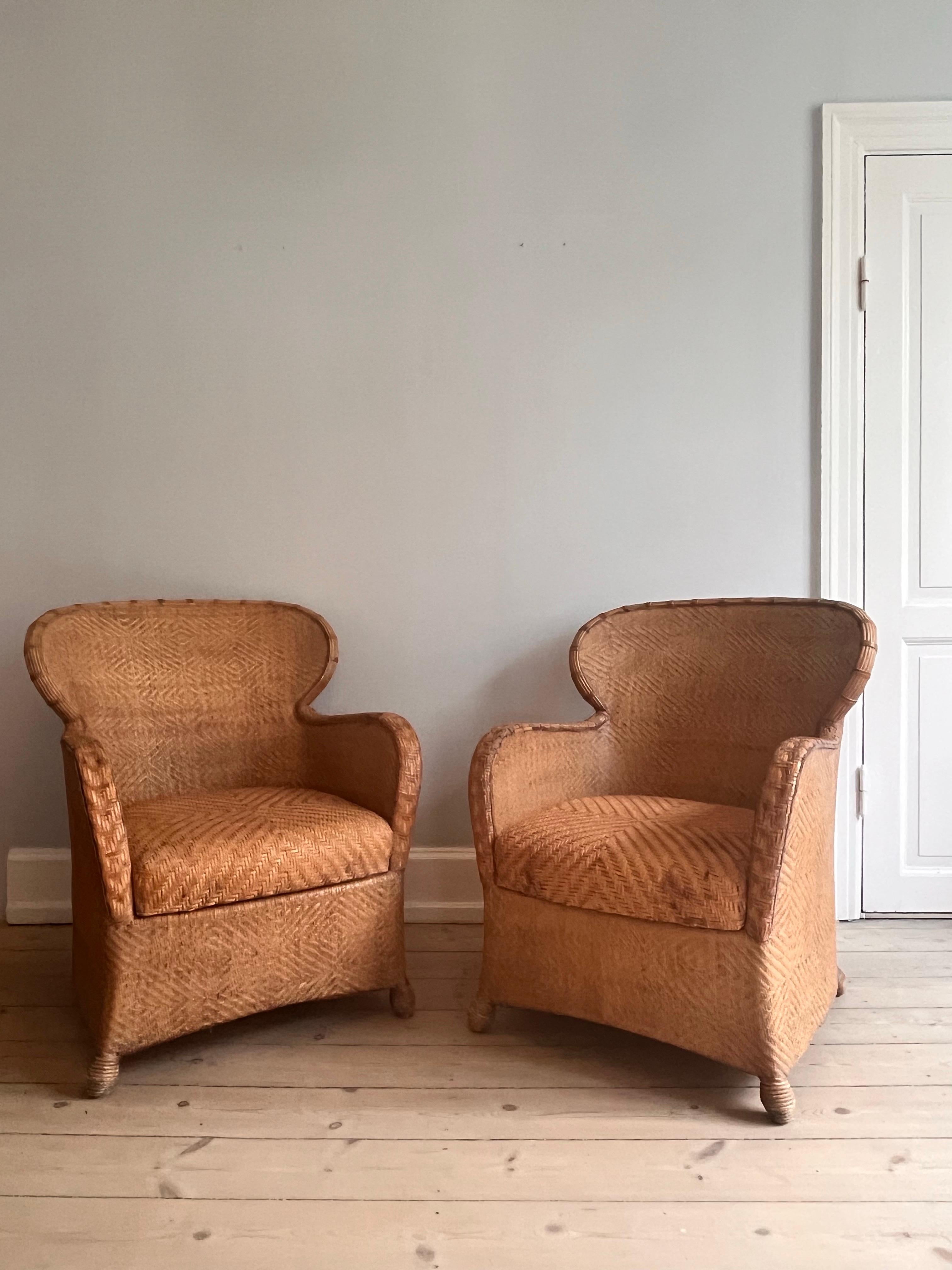 Set of 2 Søren Lund Wicker / Leather lounge chairs For Sale 2