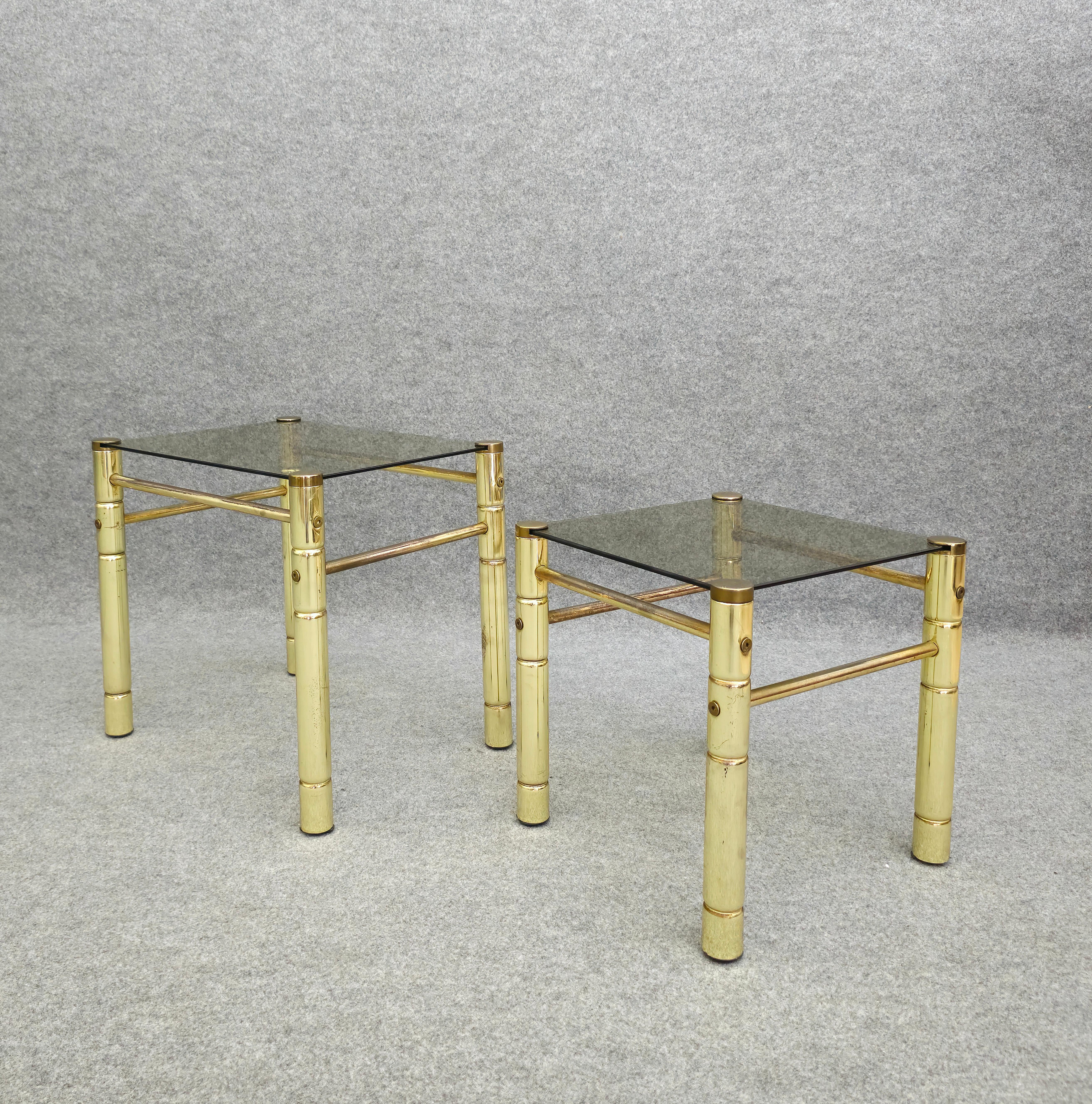 Italian Set of 2 Stackable Coffee Tables With Smoked Glass Top in Mid-Century Italy 70s For Sale