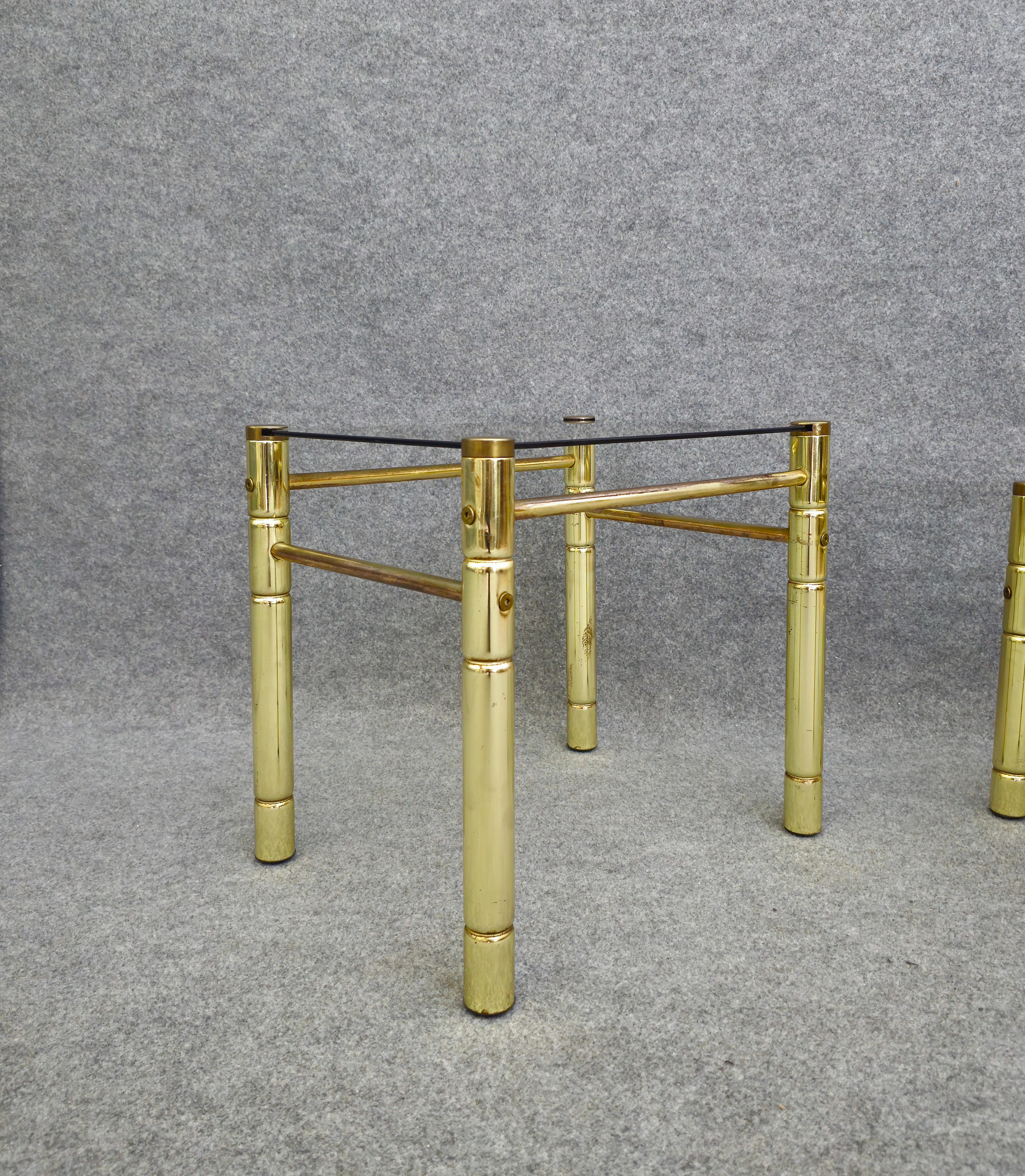 Gilt Set of 2 Stackable Coffee Tables With Smoked Glass Top in Mid-Century Italy 70s For Sale