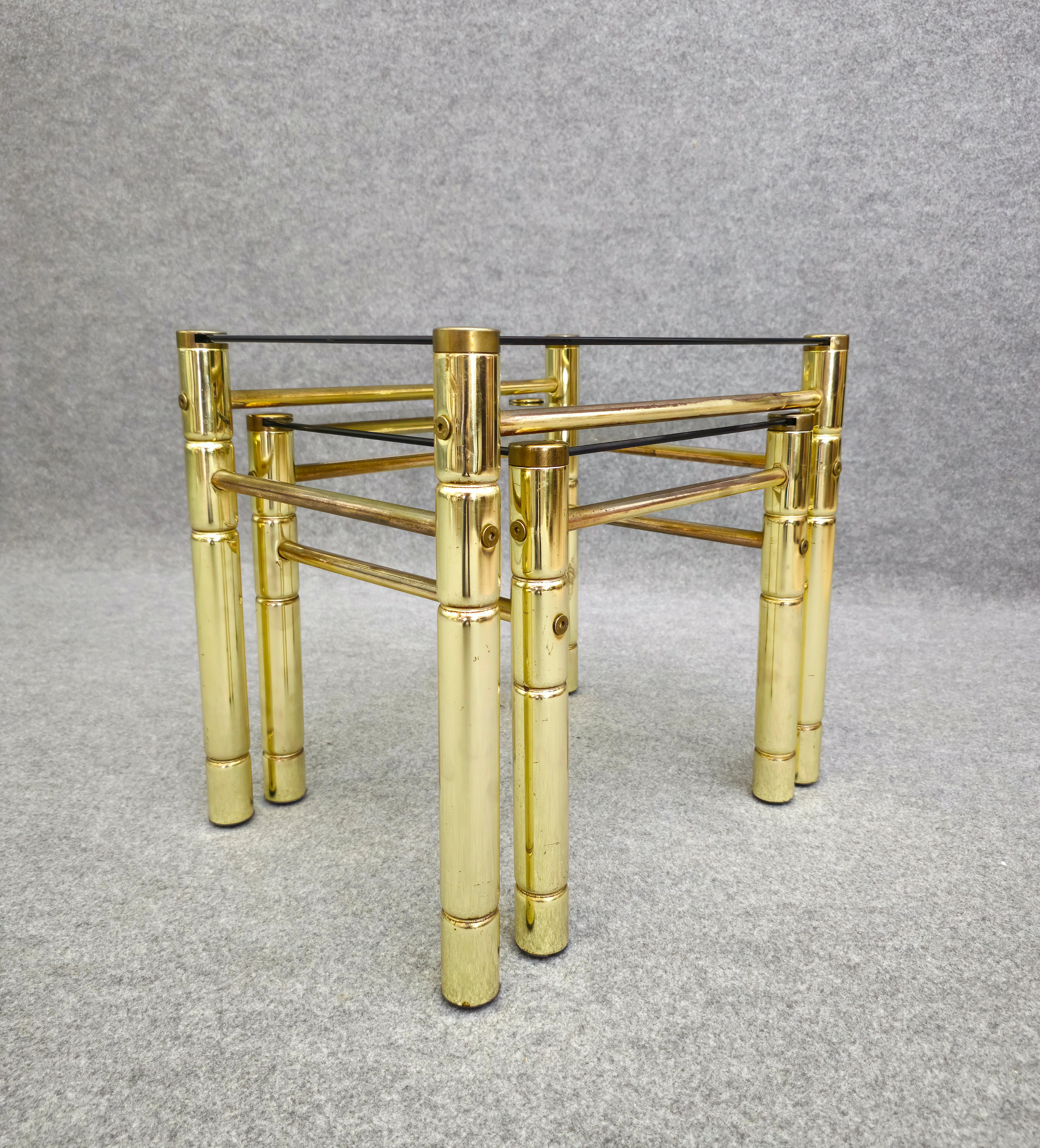 20th Century Set of 2 Stackable Coffee Tables With Smoked Glass Top in Mid-Century Italy 70s For Sale