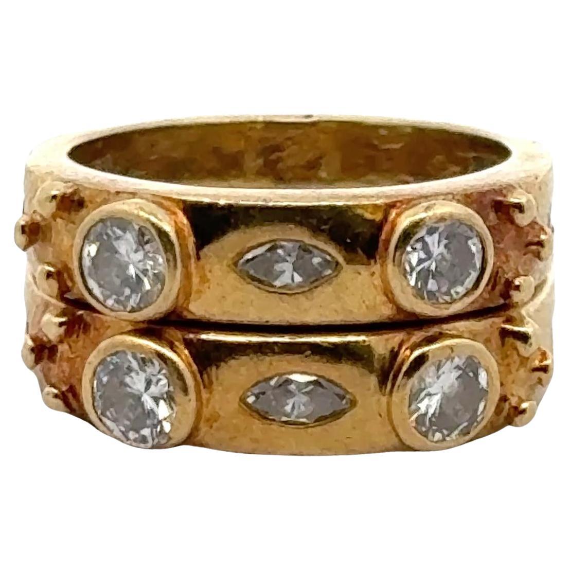 Set di 2 anelli moderni impilabili con diamante in oro giallo 18 carati