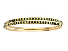 Set of 2 Stacking Bangle Bracelets Green Enamel Dot Design 22 Karat Yellow Gold