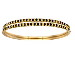 Set of 2 Stacking Bangle Bracelets with Red Enamel Design 22 Karat Yellow Gold