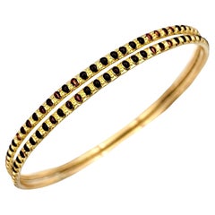 Set of 2 Stacking Bangle Bracelets with Red Enamel Design 22 Karat Yellow Gold