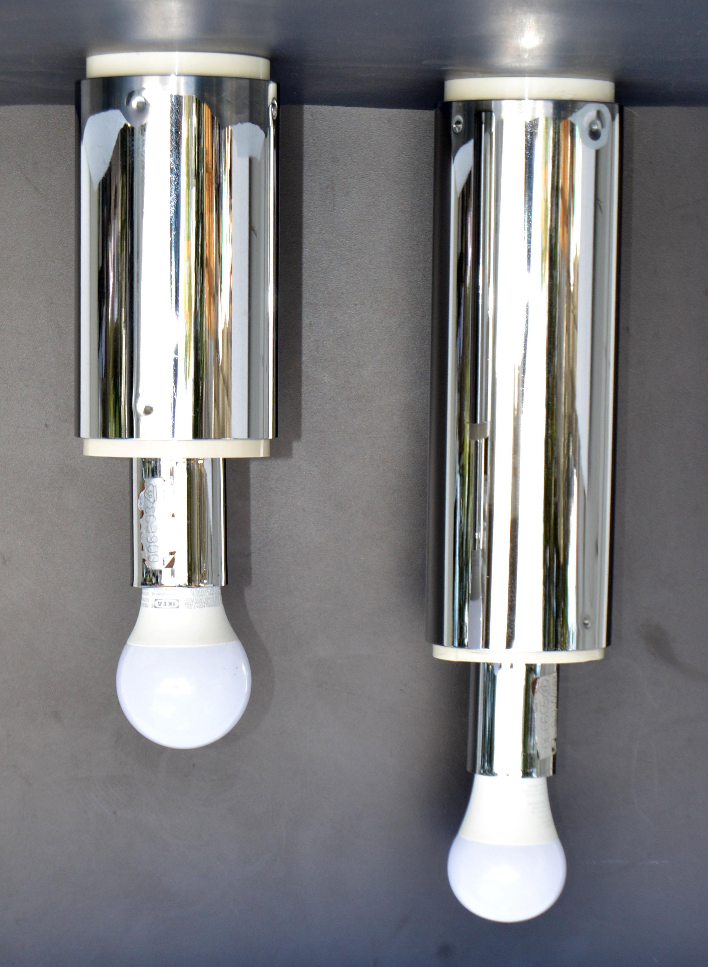 2er-Set Staff Leuchten Chrom & Kunststoff Space Age entworfen von Motoko Ishii 70 im Angebot 1